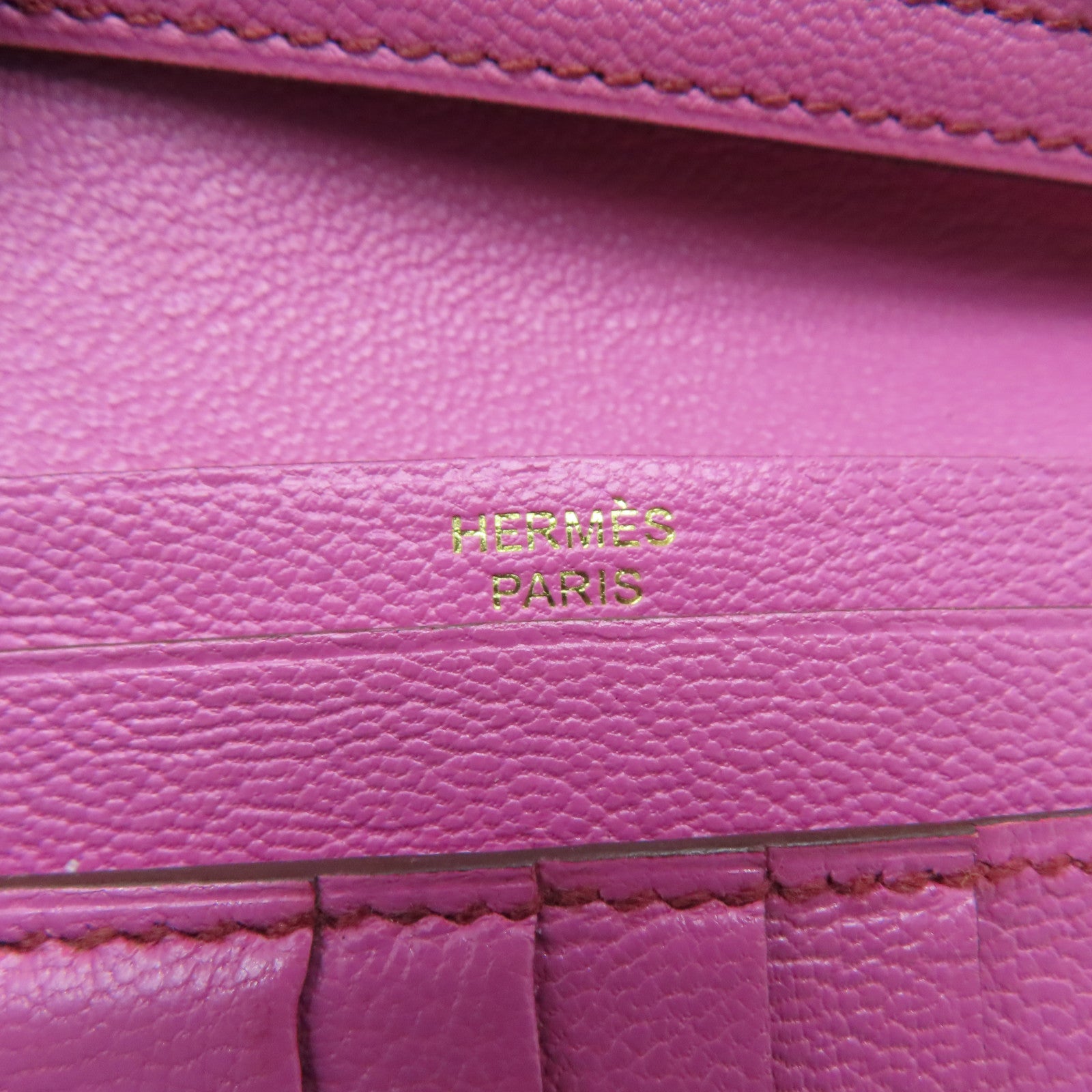 HERMES 駝鳥皮革Wallet金扣錢包Rose Purple粉紅色