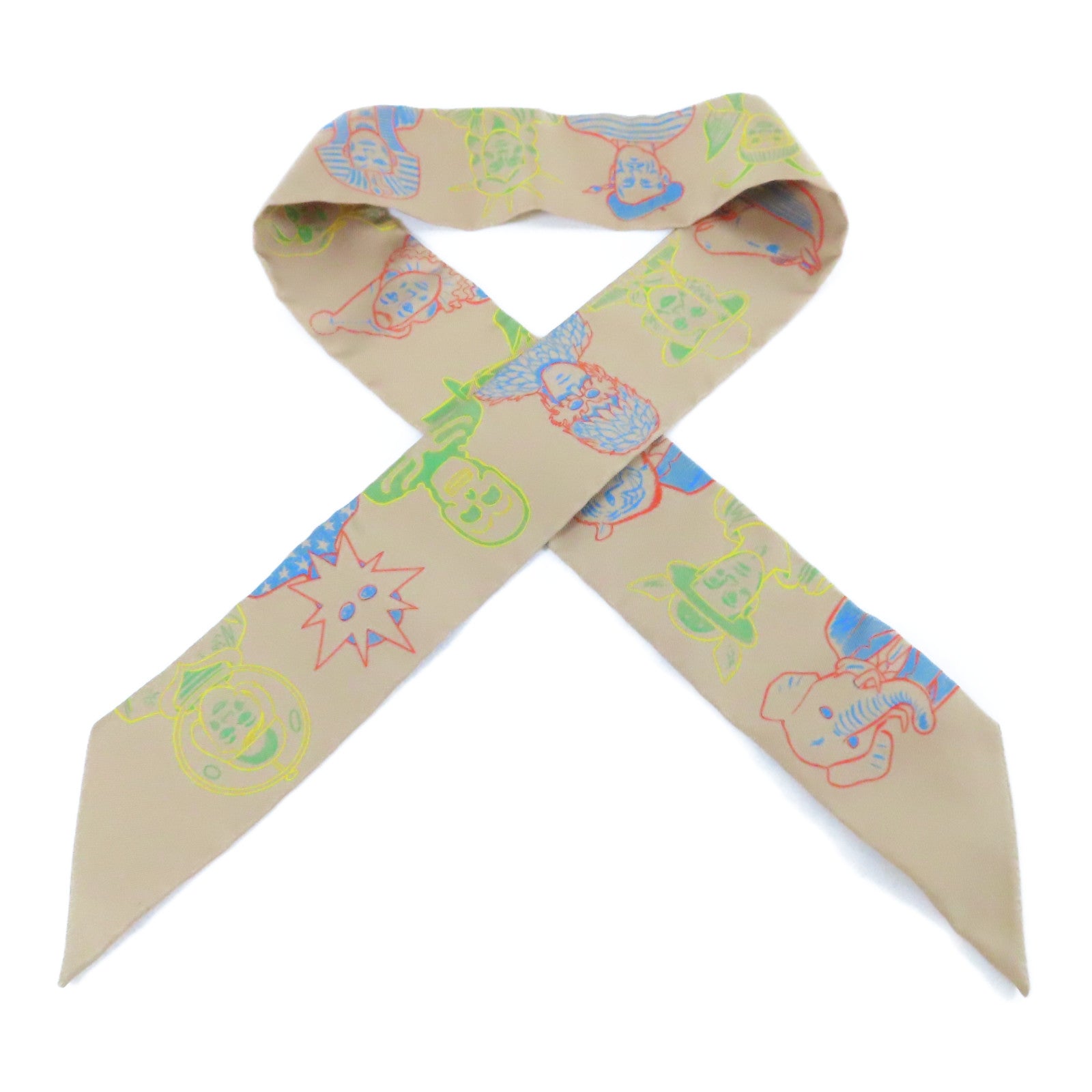 HERMES 絲質Twilly Scarf絲巾啡色