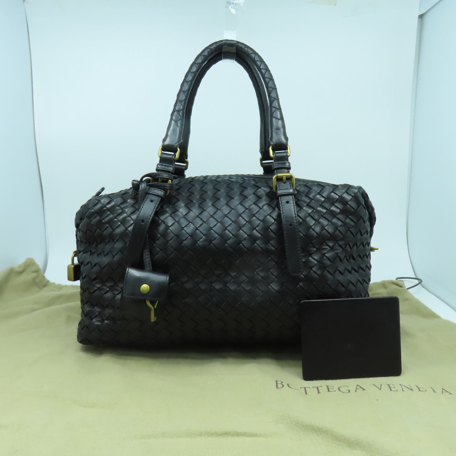 BOTTEGA VENETA 織紋羊皮皮革Shoulder Bag金扣肩背袋黑色