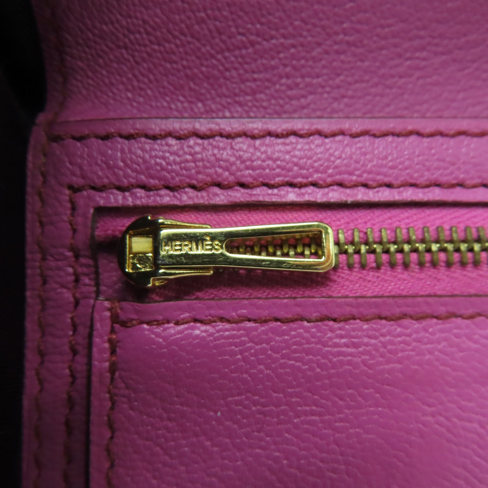 HERMES 駝鳥皮革Wallet金扣錢包Rose Purple粉紅色