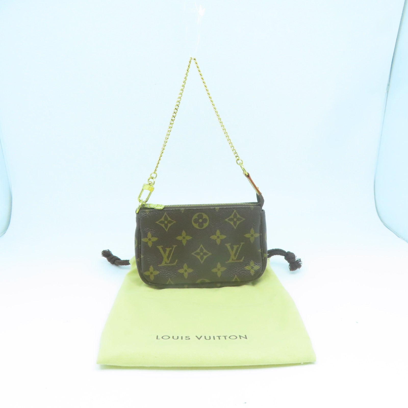LOUIS VUITTON Monogram Mini Pochette Accessoires金扣手挽袋啡色