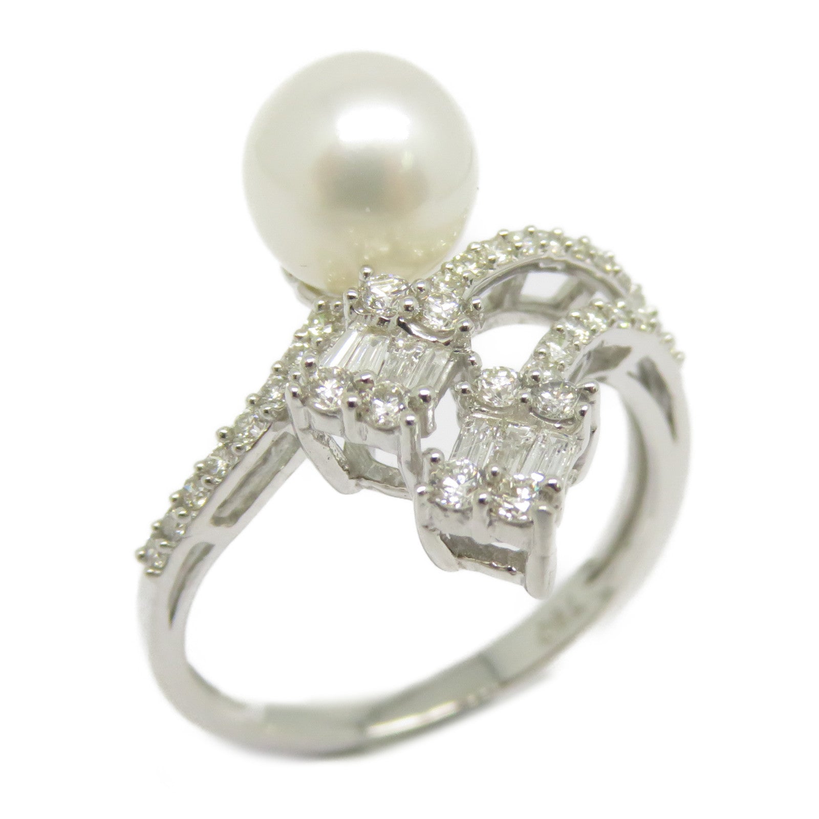 JEWELRY 18K白金Pearl Diamond Ring 3.00ct珍珠/0.39ct鑽石戒指US#6.75