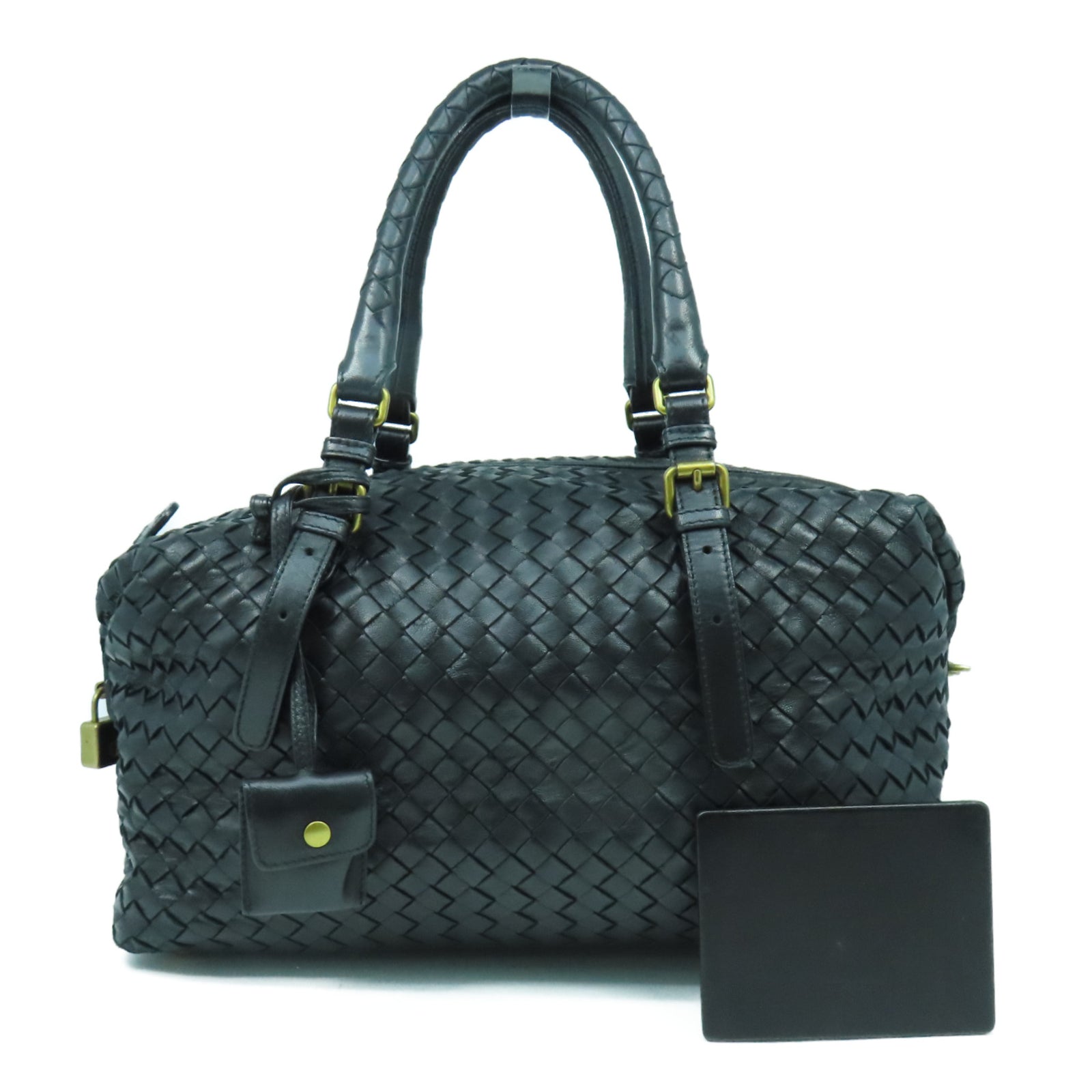 BOTTEGA VENETA 織紋羊皮皮革Shoulder Bag金扣肩背袋黑色