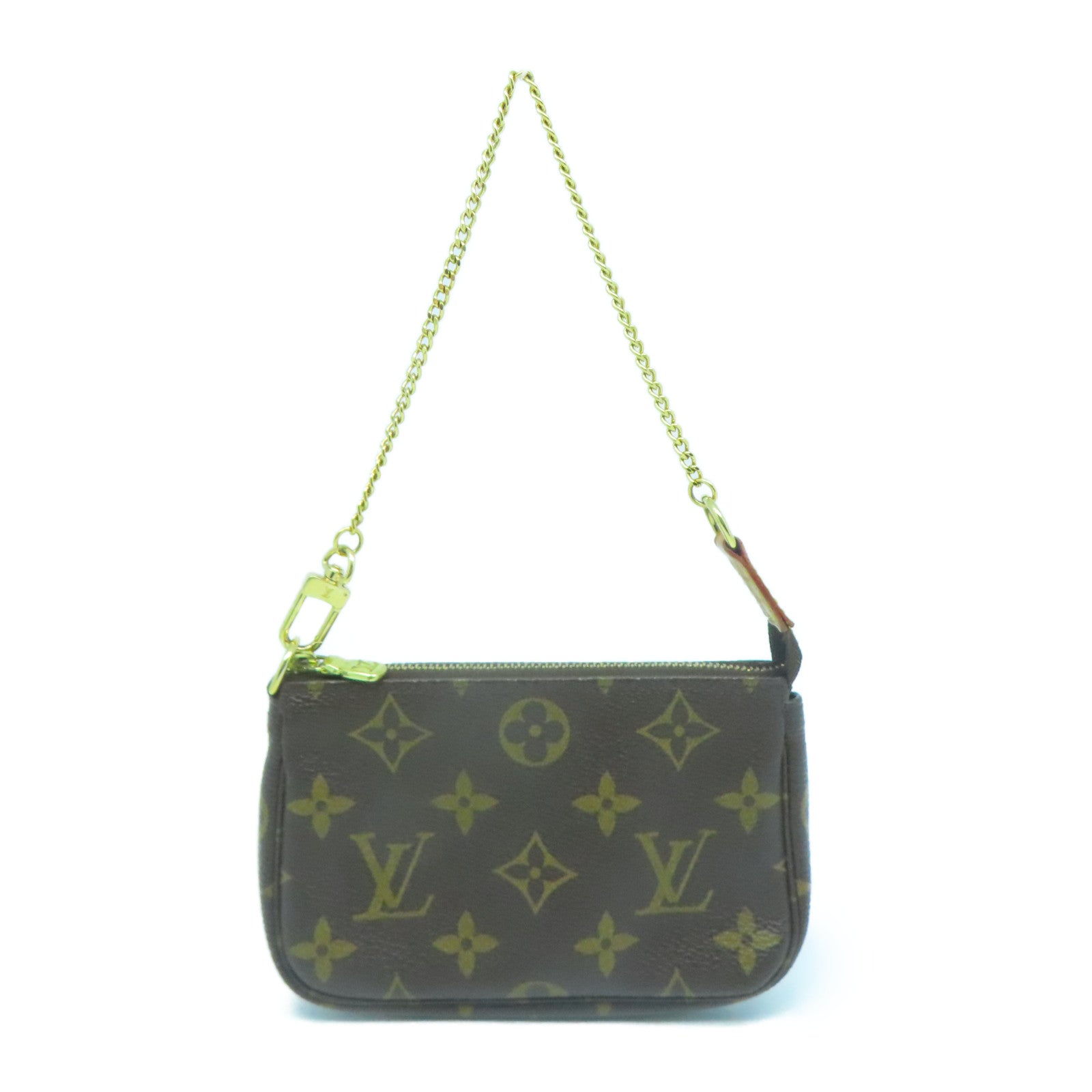 LOUIS VUITTON Monogram Mini Pochette Accessoires金扣手挽袋啡色