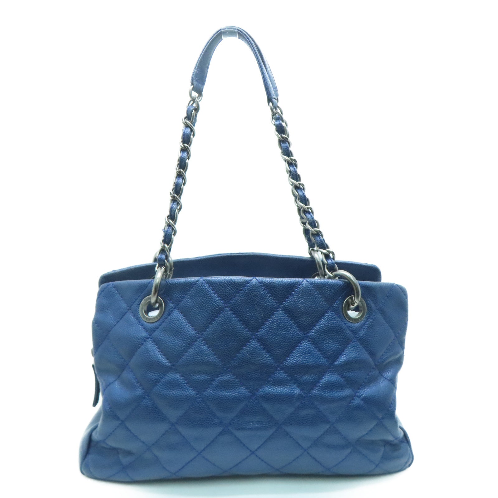 CHANEL Rhombus Caviar Leather Shoulder Bag Silver Buckle Shoulder Bag Blue