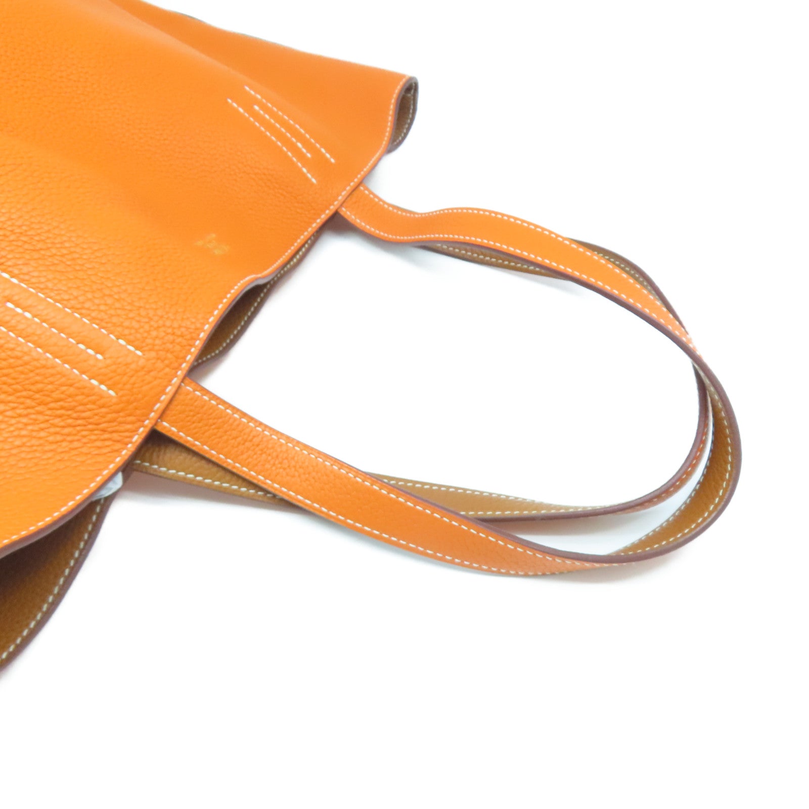 HERMES Clemence皮革Double Sens手挽袋橙色