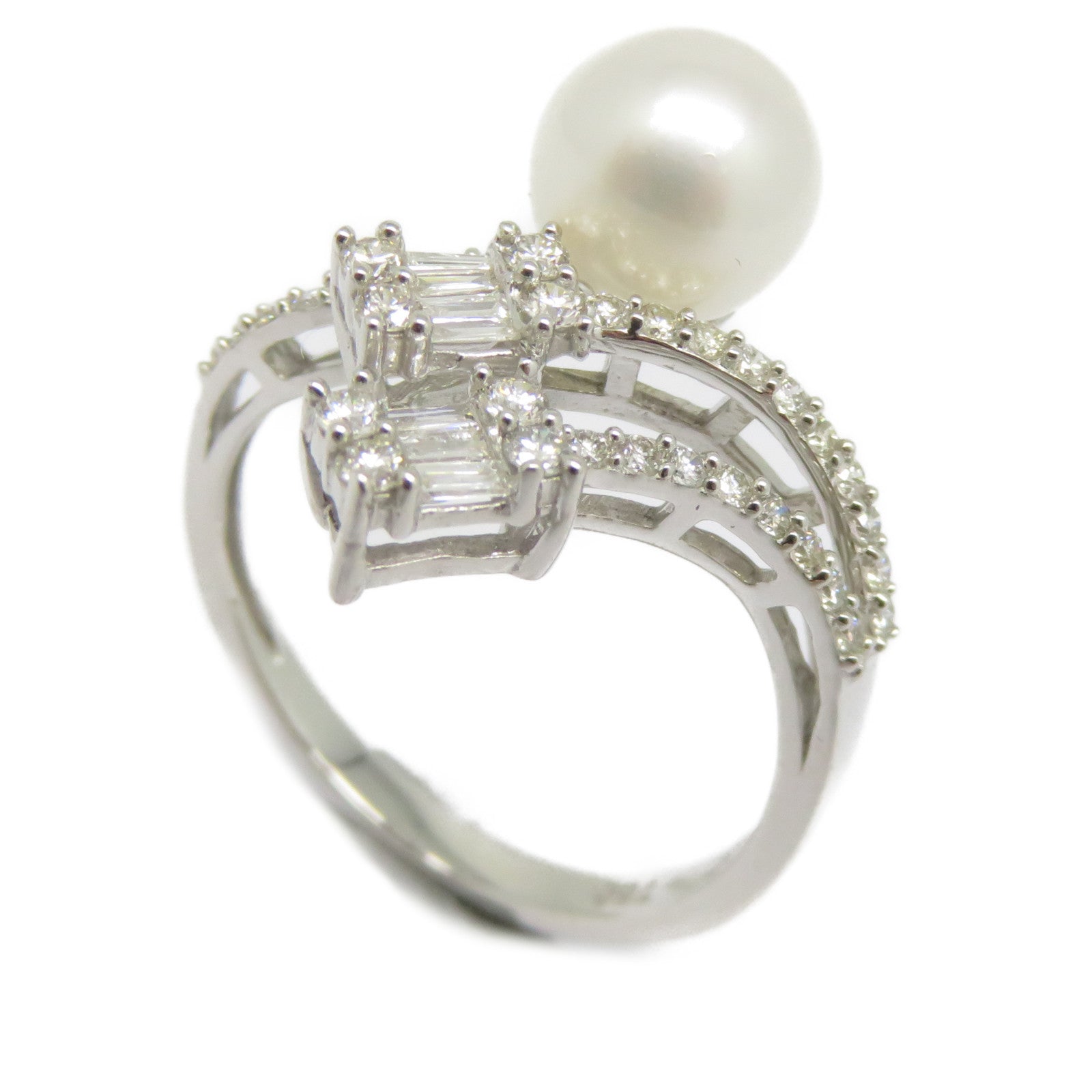 JEWELRY 18K白金Pearl Diamond Ring 3.00ct珍珠/0.39ct鑽石戒指US#6.75