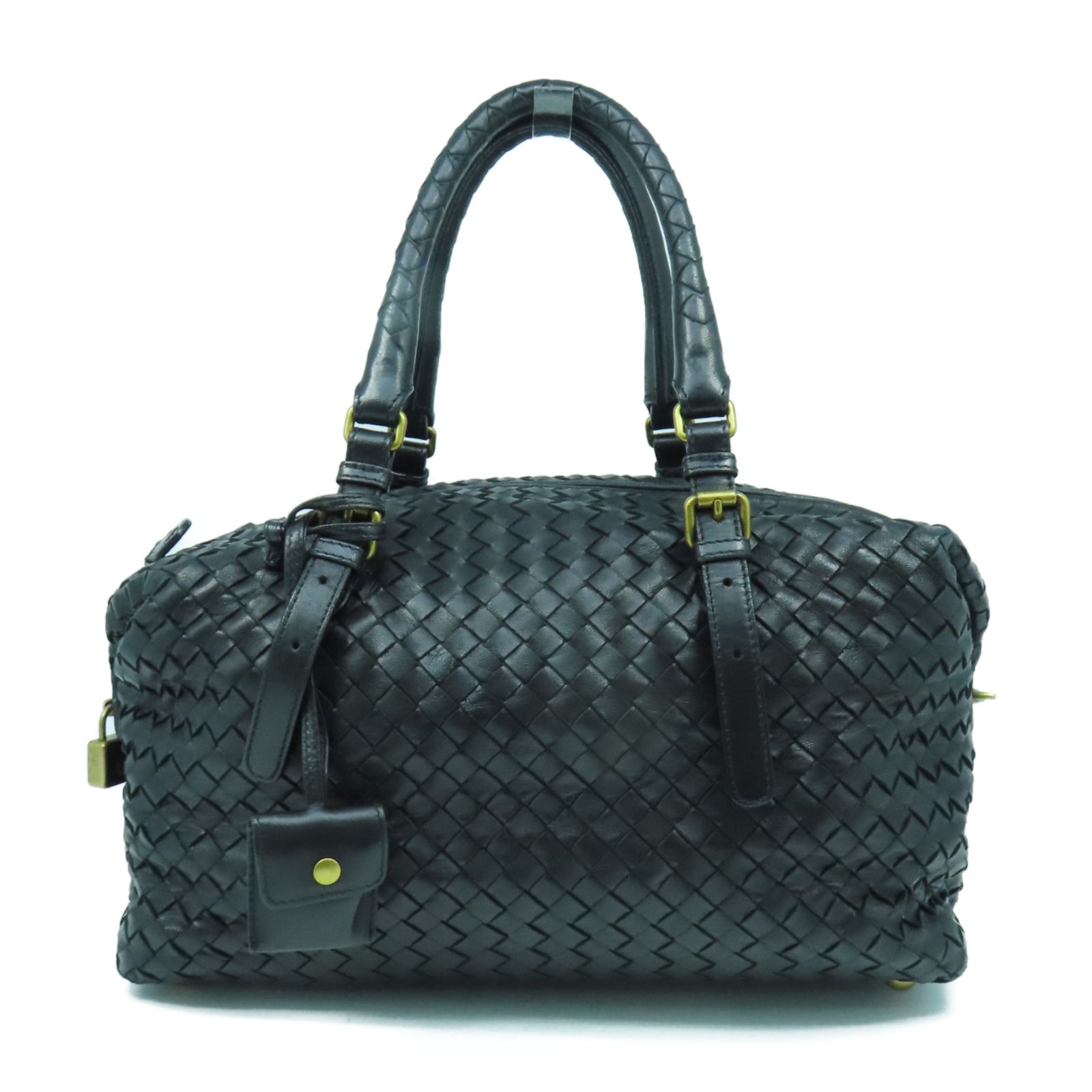 BOTTEGA VENETA 織紋羊皮皮革Shoulder Bag金扣肩背袋黑色