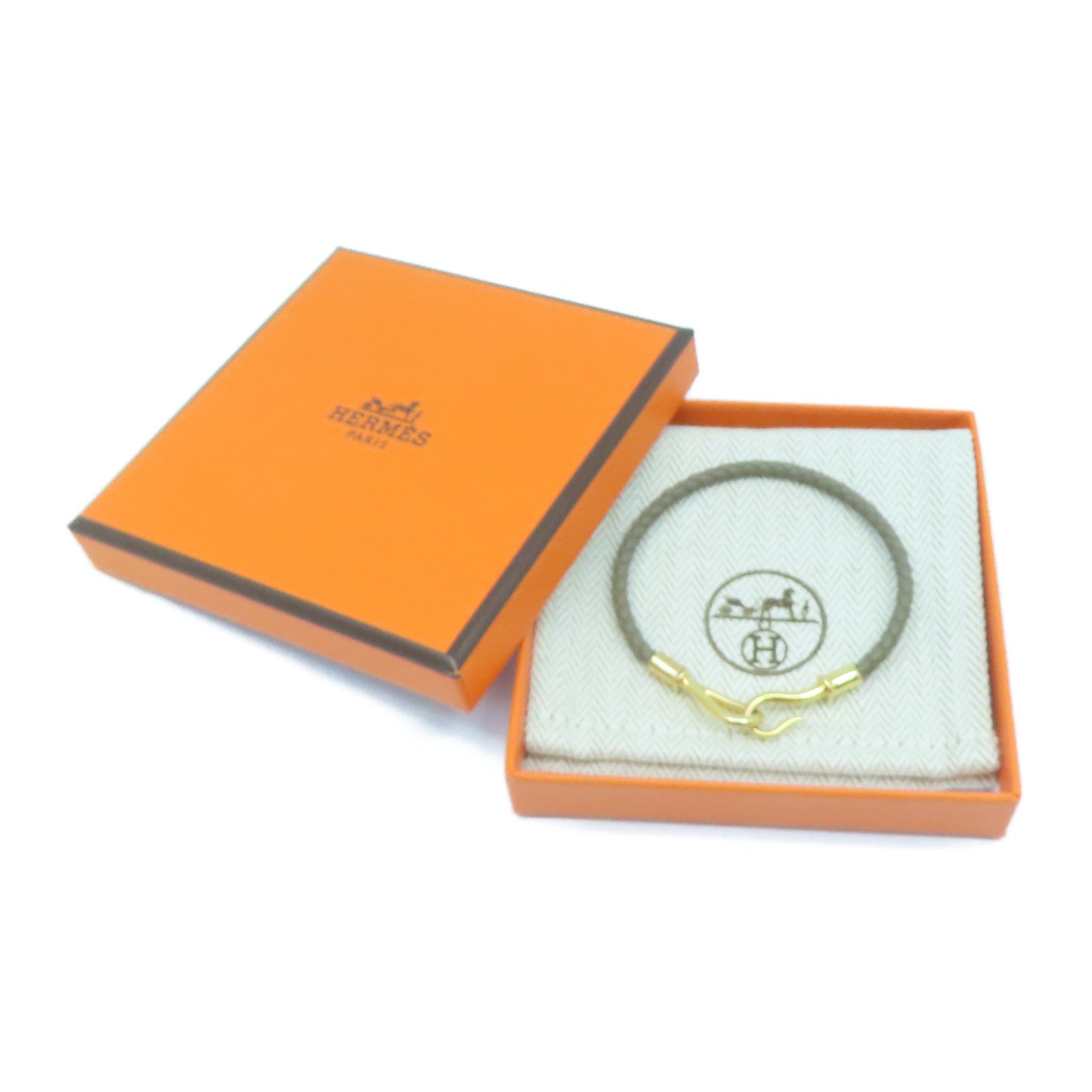 HERMES Swift皮革/金屬Jumbo H Bracelet金扣手鏈灰色