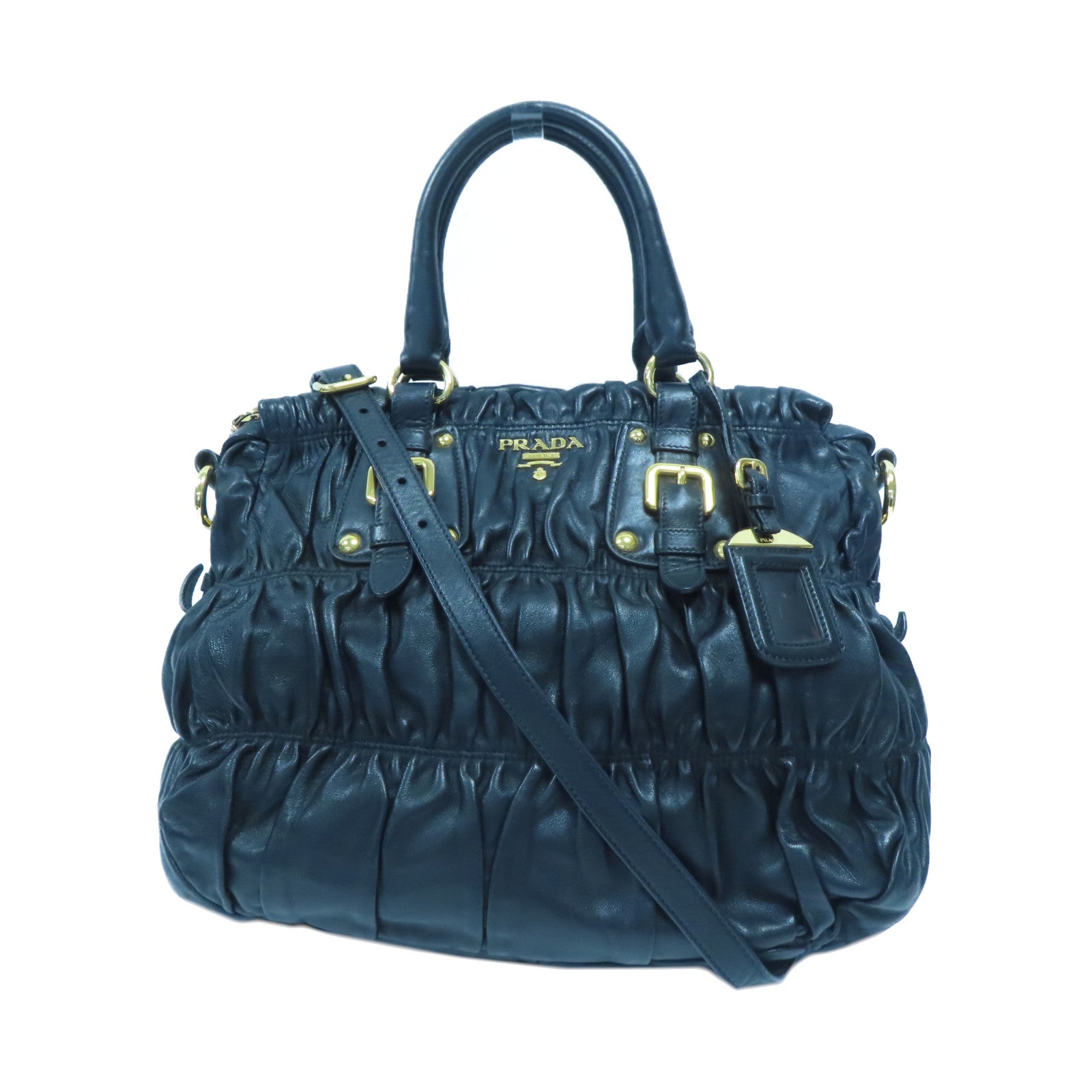PRADA 羊皮皮革Shoulder Bag金扣手挽肩背兩用袋黑色