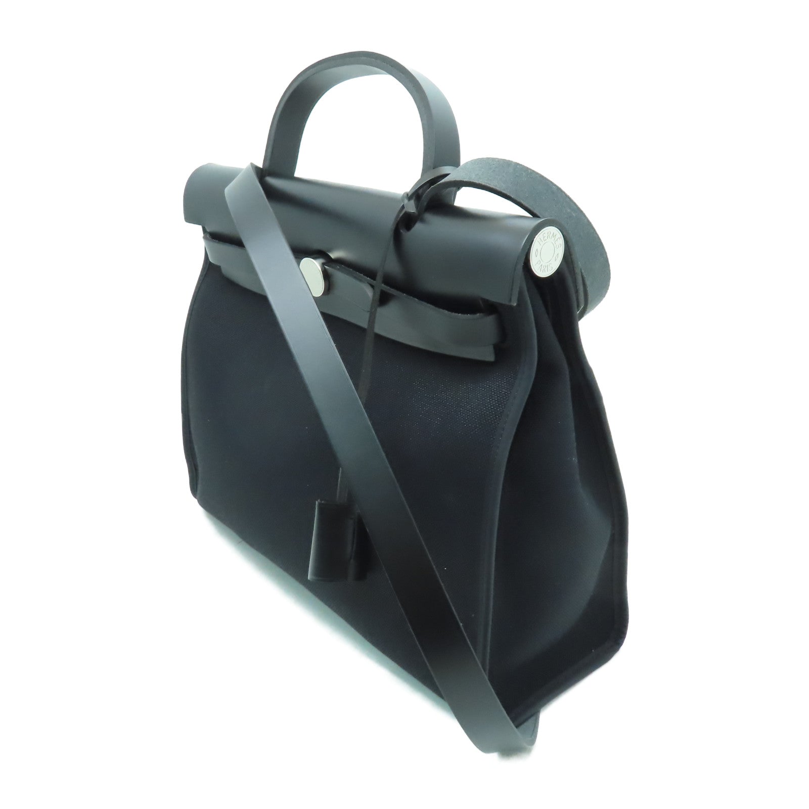 HERMES 帆布Herbag PM銀扣手挽肩背兩用袋黑色