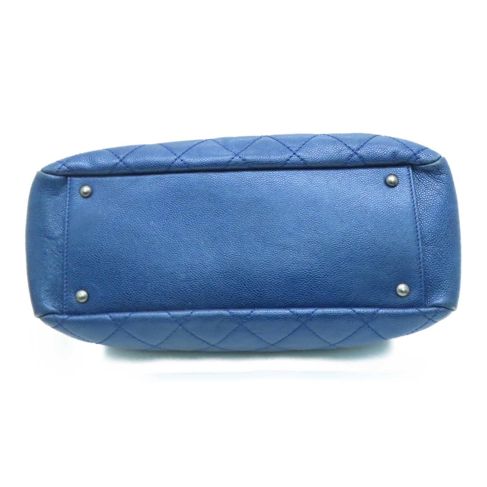 CHANEL Rhombus Caviar Leather Shoulder Bag Silver Buckle Shoulder Bag Blue