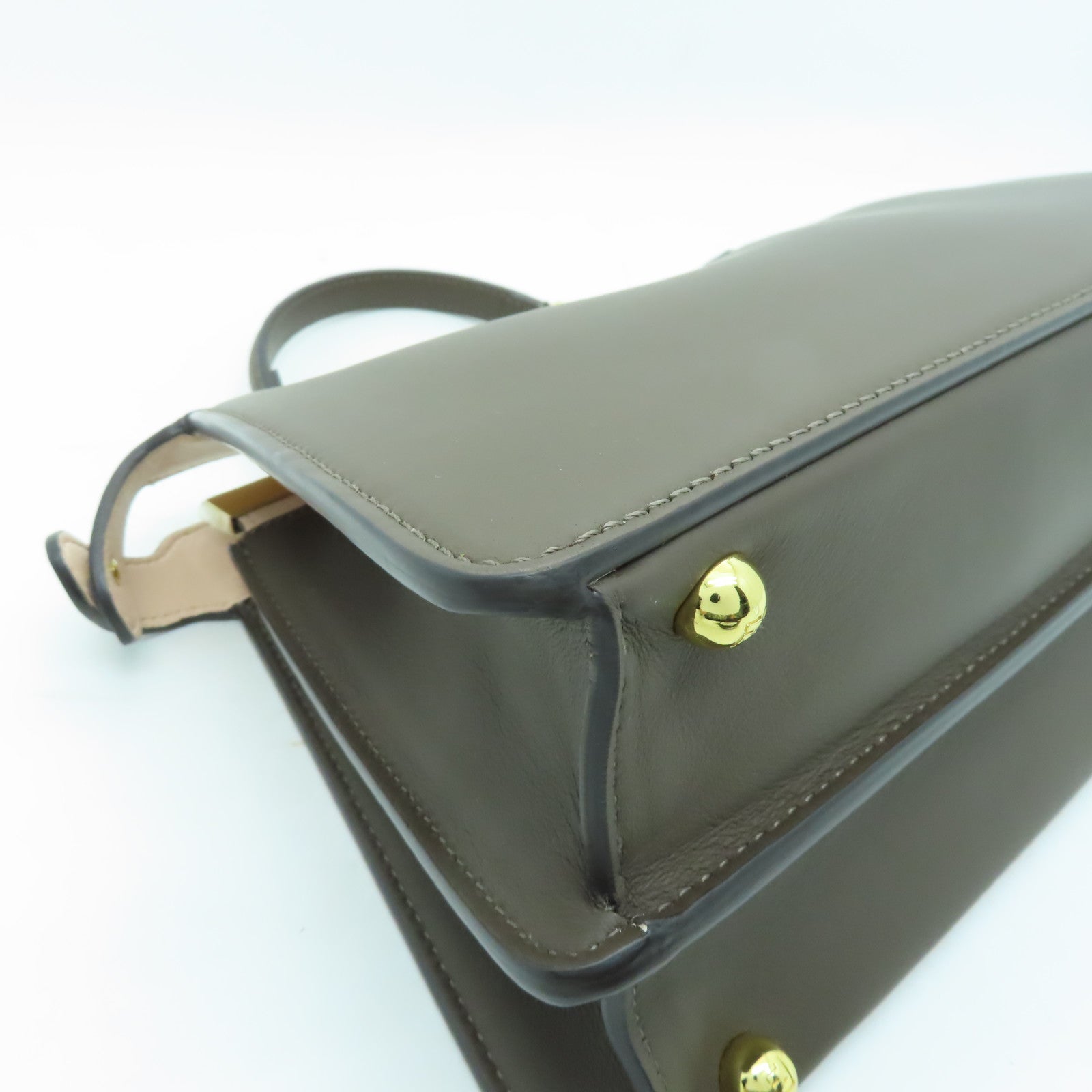 FENDI 【激減優惠】牛皮皮革Peekaboo Iseeu Small金扣手挽肩背兩用袋啡色