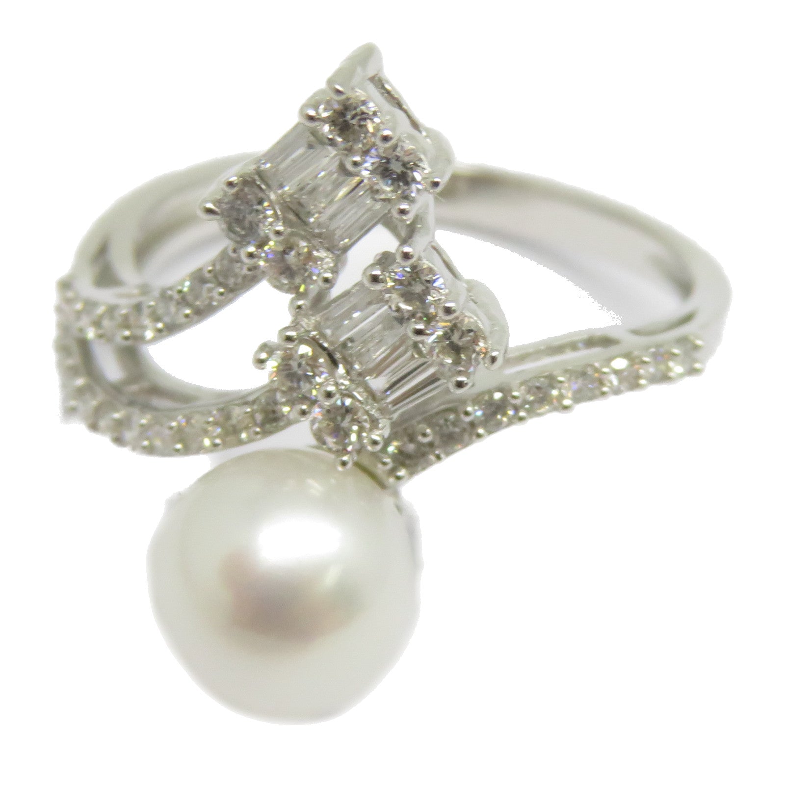 JEWELRY 18K白金Pearl Diamond Ring 3.00ct珍珠/0.39ct鑽石戒指US#6.75