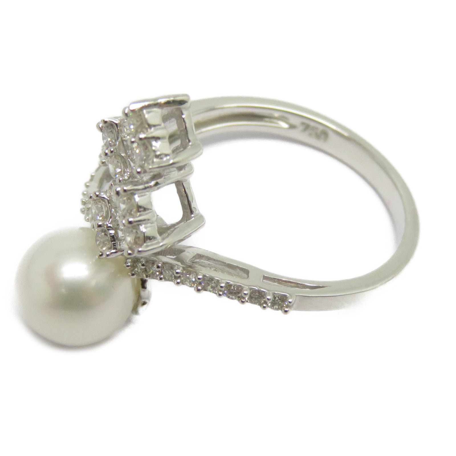 JEWELRY 18K白金Pearl Diamond Ring 3.00ct珍珠/0.39ct鑽石戒指US#6.75