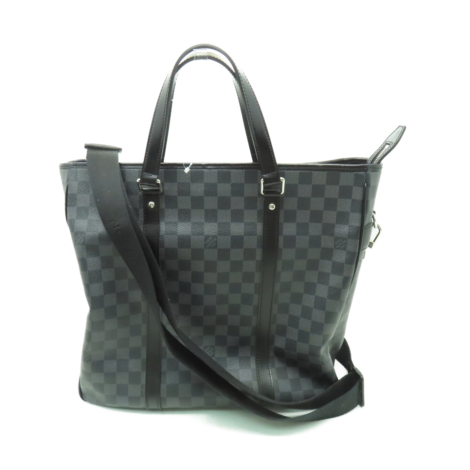 LOUIS VUITTON Damier Graphite Tadao銀扣手挽肩背兩用袋黑色