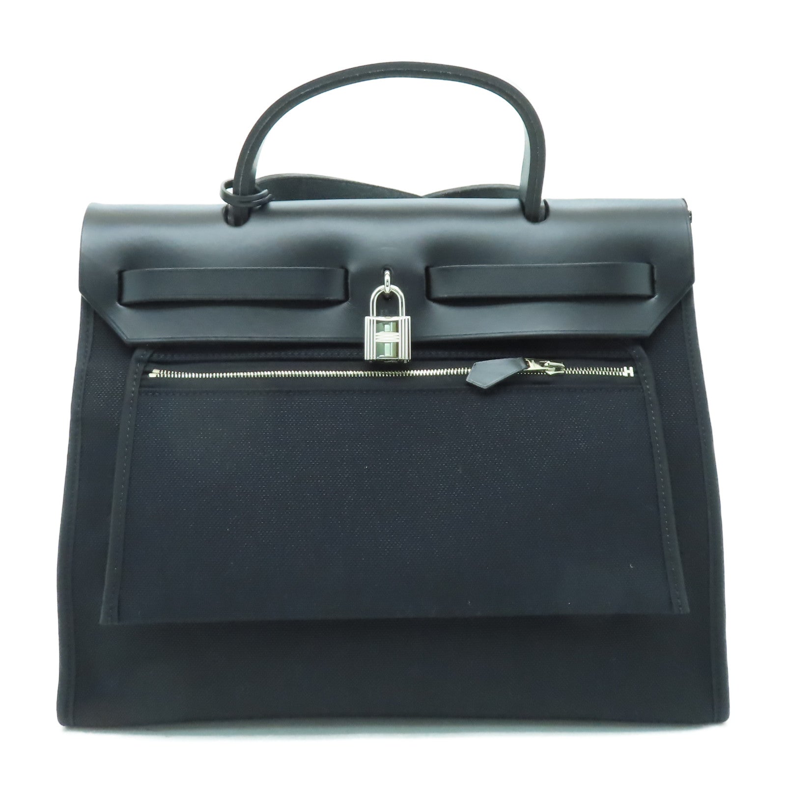 HERMES 帆布Herbag PM銀扣手挽肩背兩用袋黑色