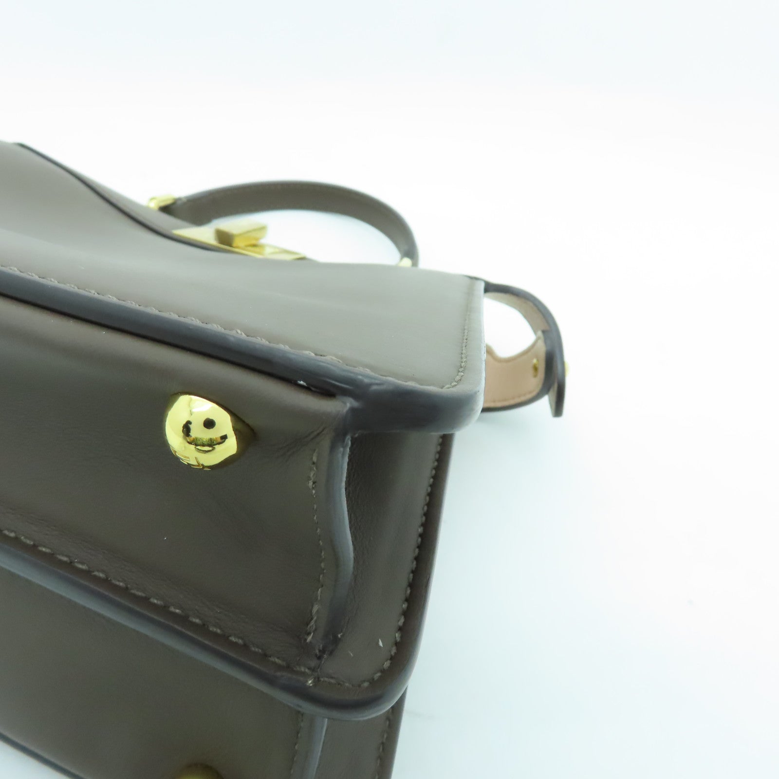 FENDI 【激減優惠】牛皮皮革Peekaboo Iseeu Small金扣手挽肩背兩用袋啡色