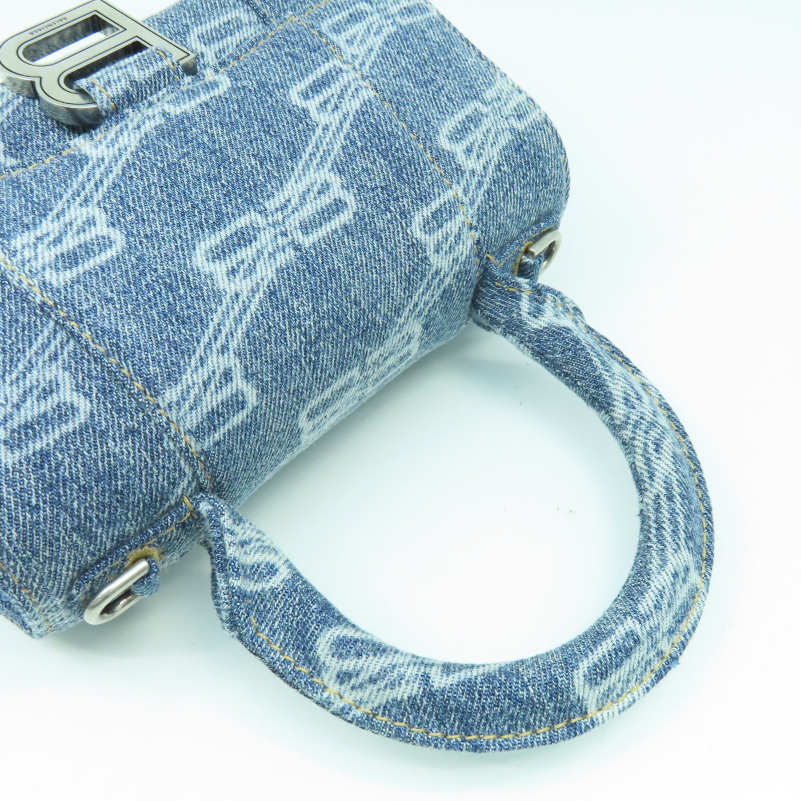 BALENCIAGA 牛仔布2 Way Shoulder Bag銀扣手挽肩背兩用袋藍色