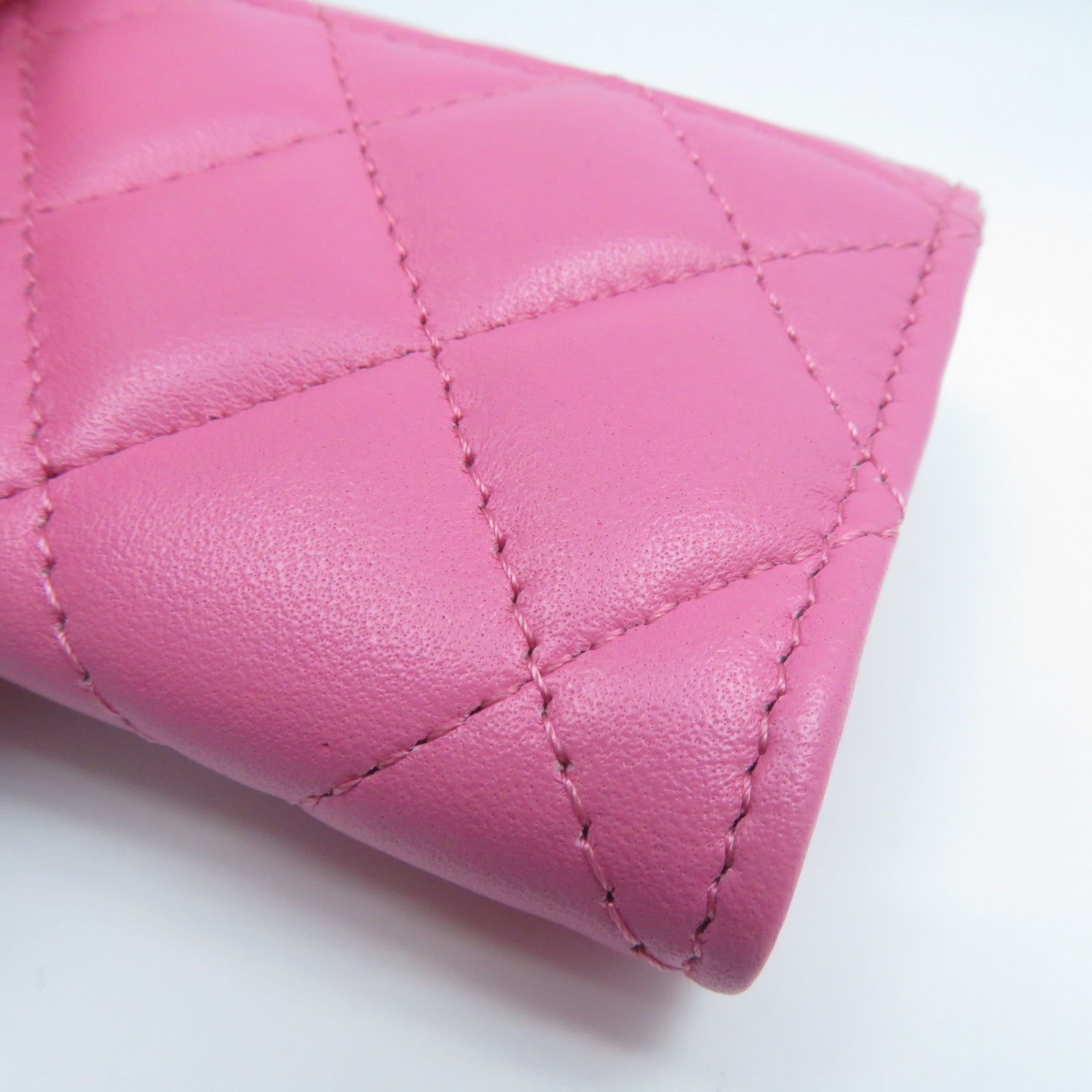 CHANEL 菱格羊皮皮革Card Case金扣卡片套粉紅色/黃色