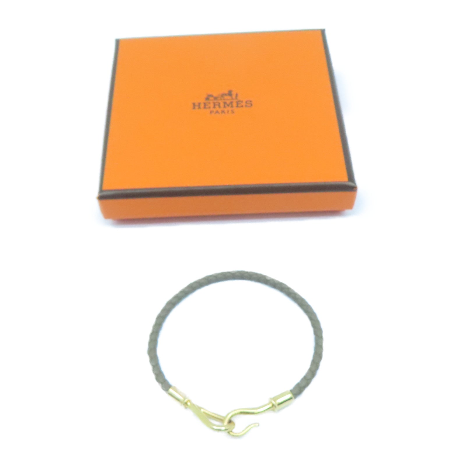 HERMES Swift皮革/金屬Jumbo H Bracelet金扣手鏈灰色