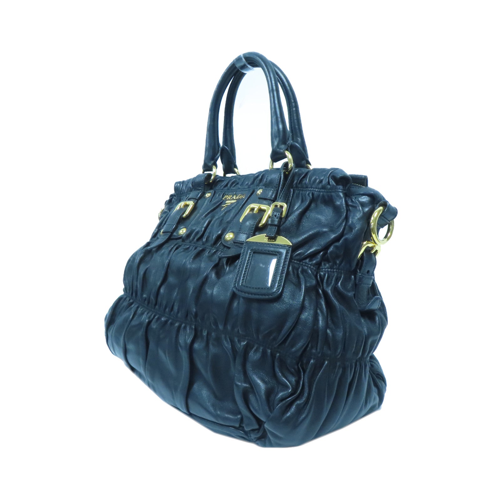 PRADA 羊皮皮革Shoulder Bag金扣手挽肩背兩用袋黑色