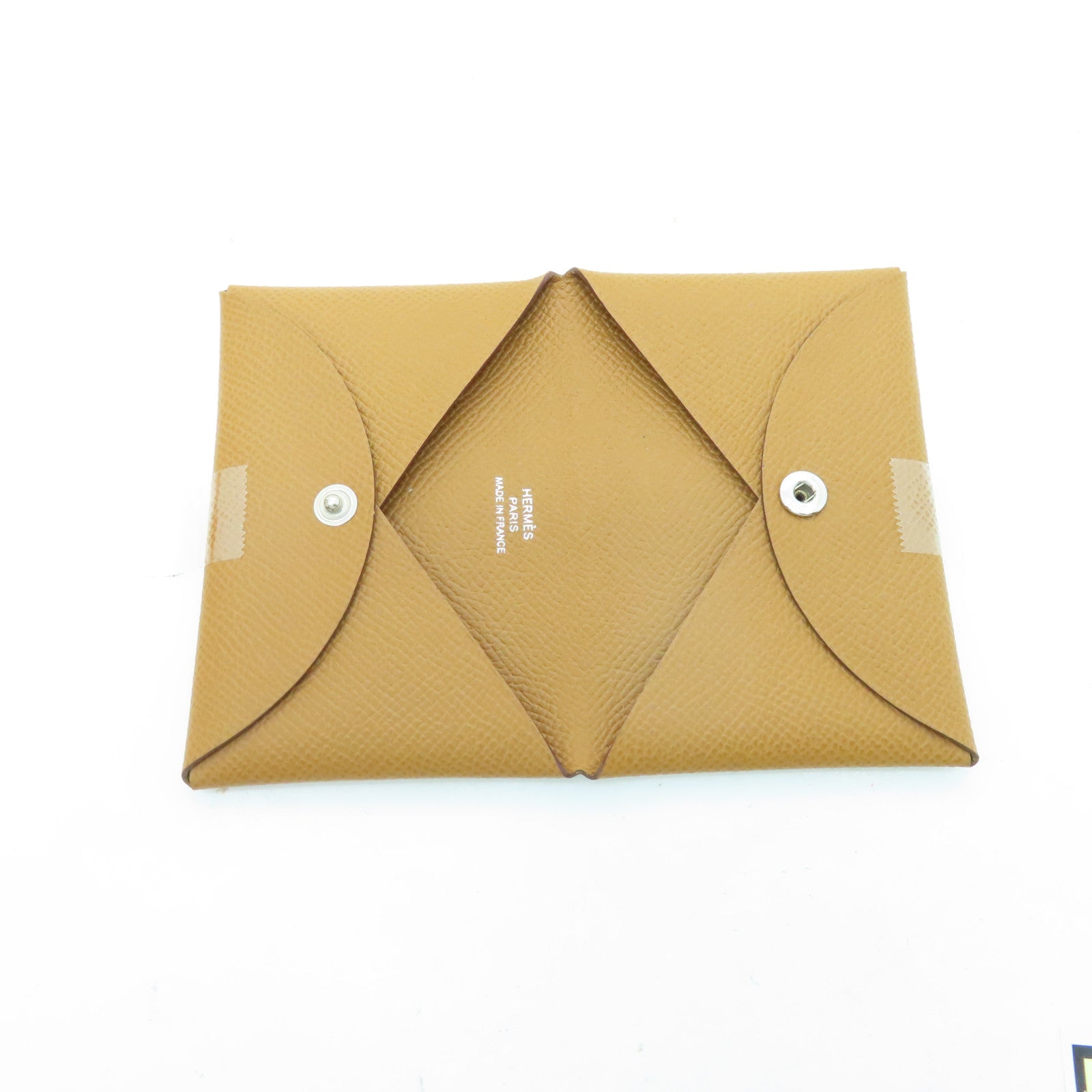 HERMES Veau Epsom皮革Calvi銀扣卡片包棕色