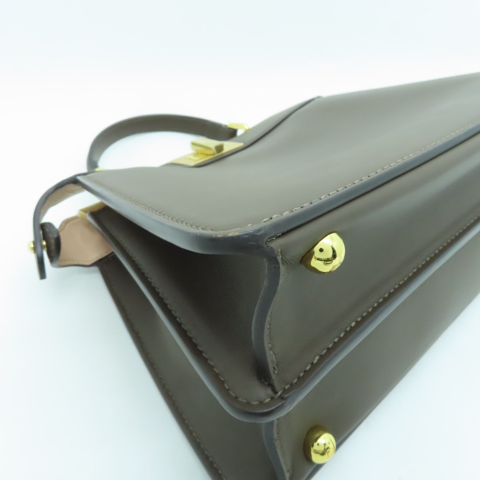 FENDI 【激減優惠】牛皮皮革Peekaboo Iseeu Small金扣手挽肩背兩用袋啡色