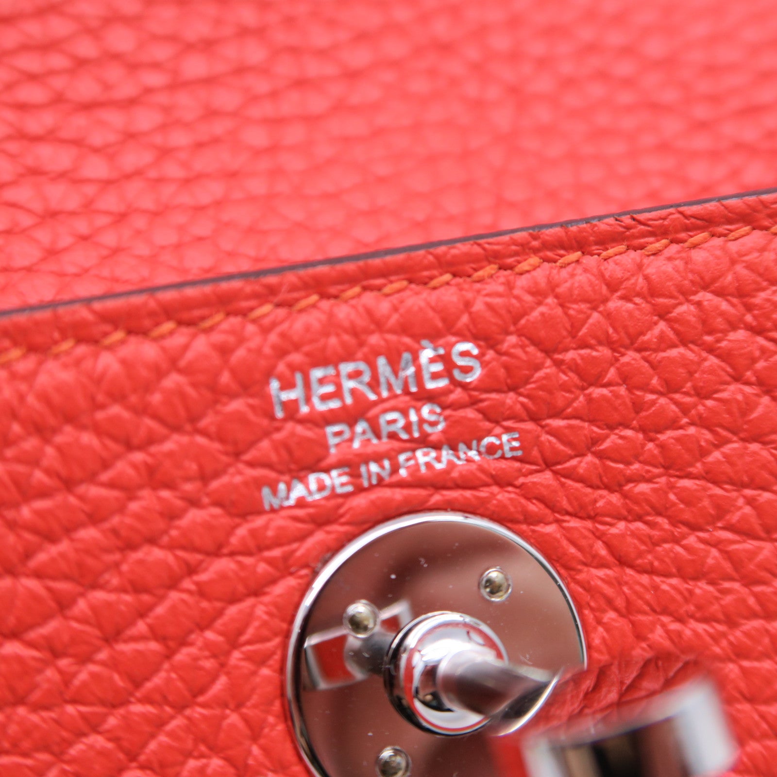 HERMES Clemence皮革Mini Lindy銀扣手挽肩背兩用袋火焰橘