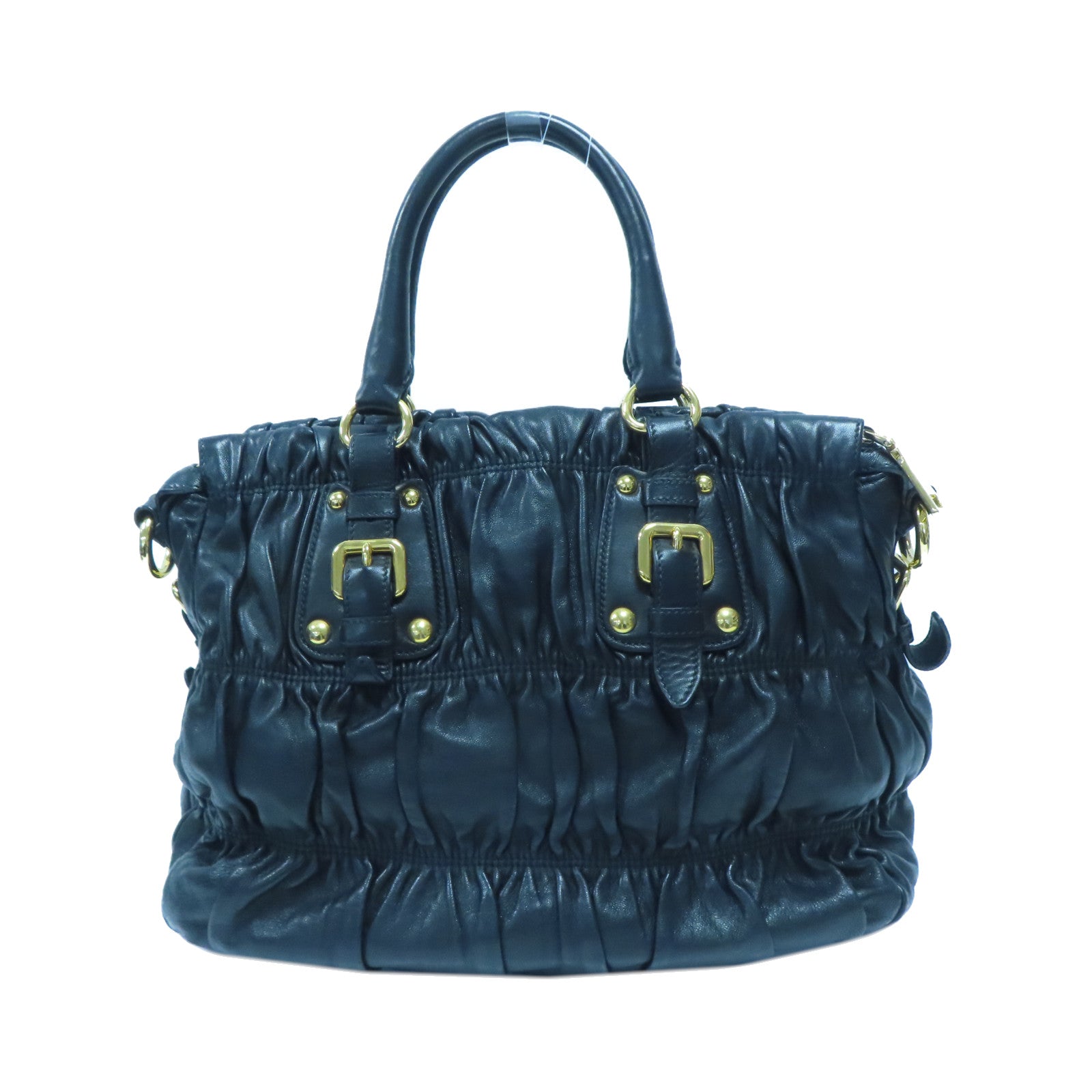 PRADA 羊皮皮革Shoulder Bag金扣手挽肩背兩用袋黑色