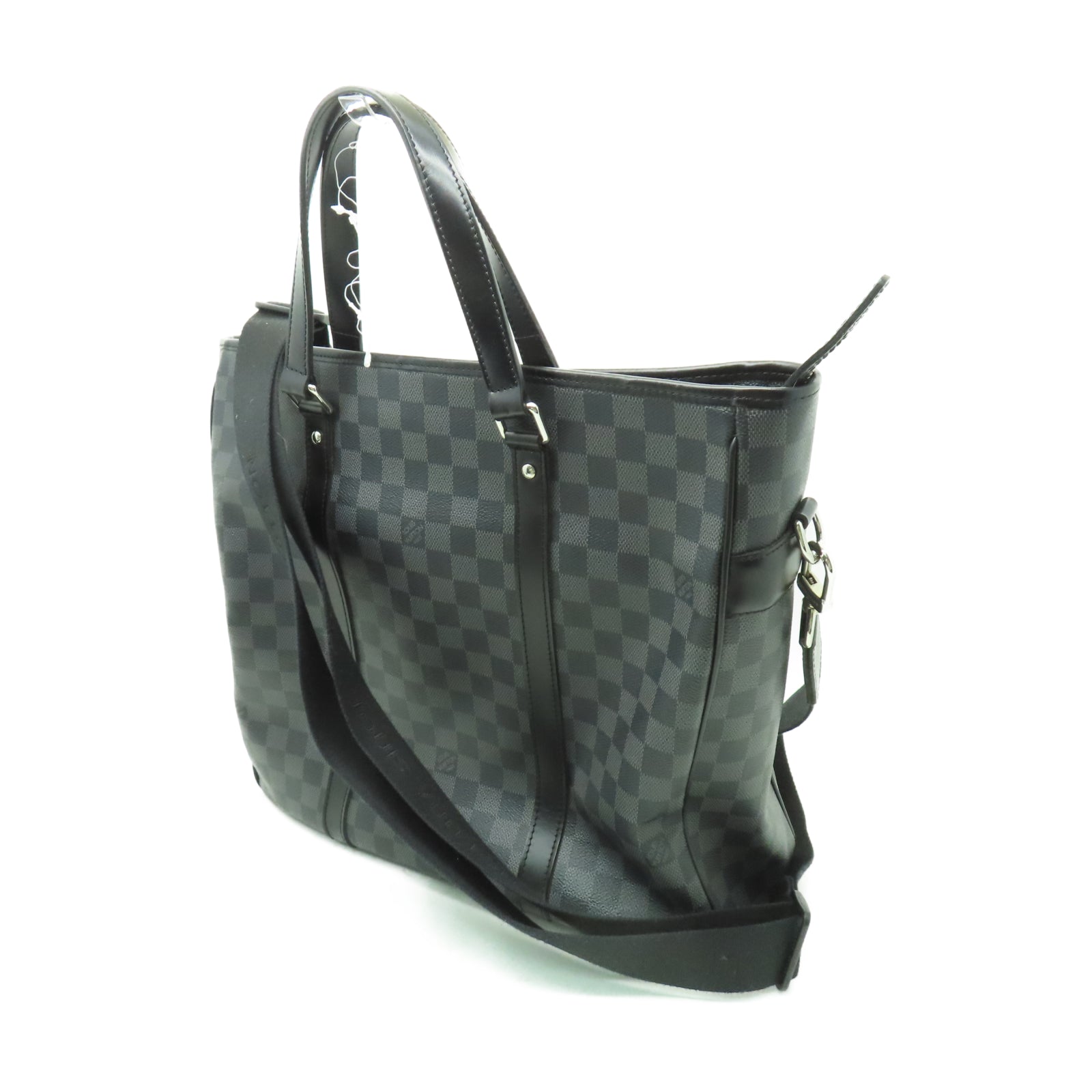 LOUIS VUITTON Damier Graphite Tadao銀扣手挽肩背兩用袋黑色