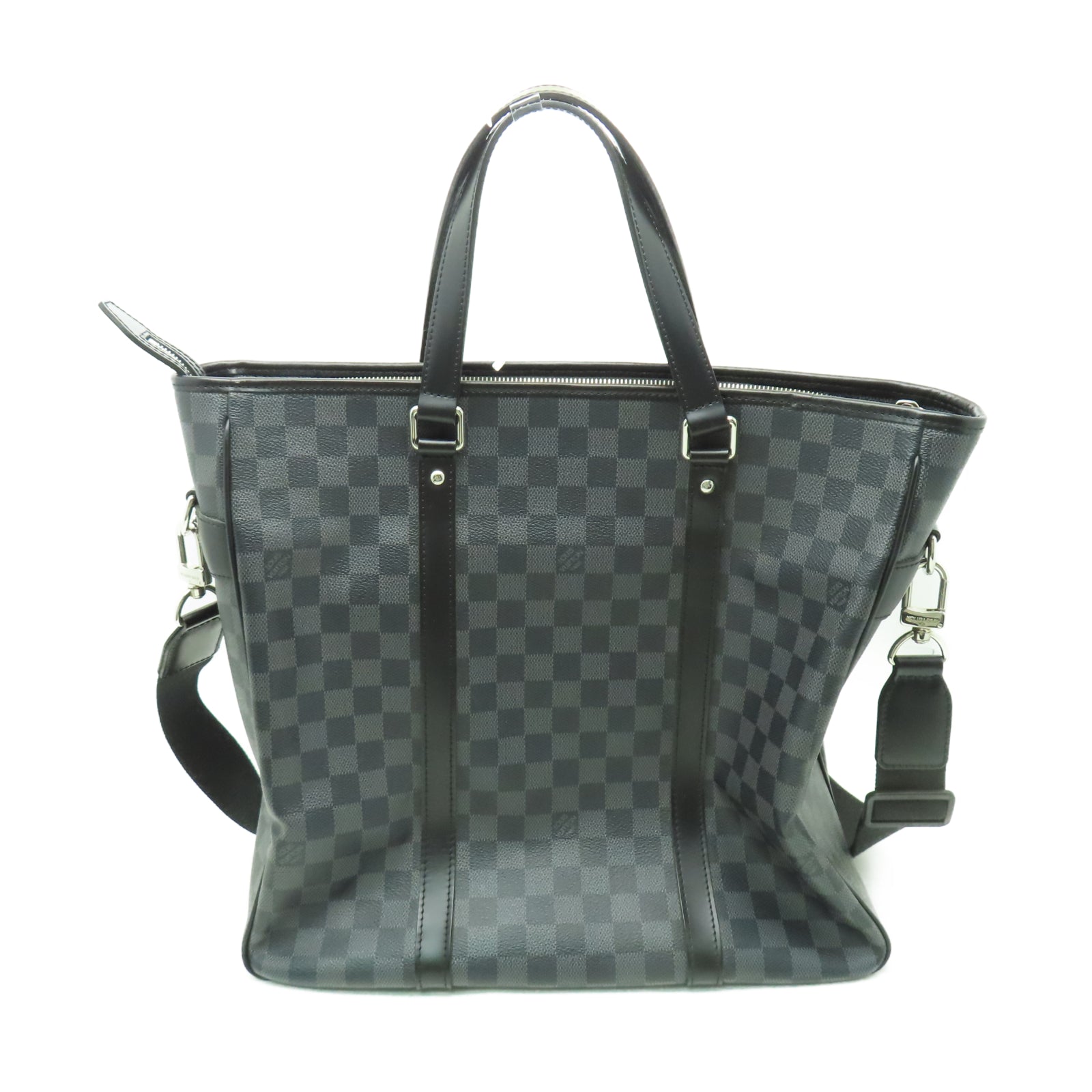 LOUIS VUITTON Damier Graphite Tadao銀扣手挽肩背兩用袋黑色
