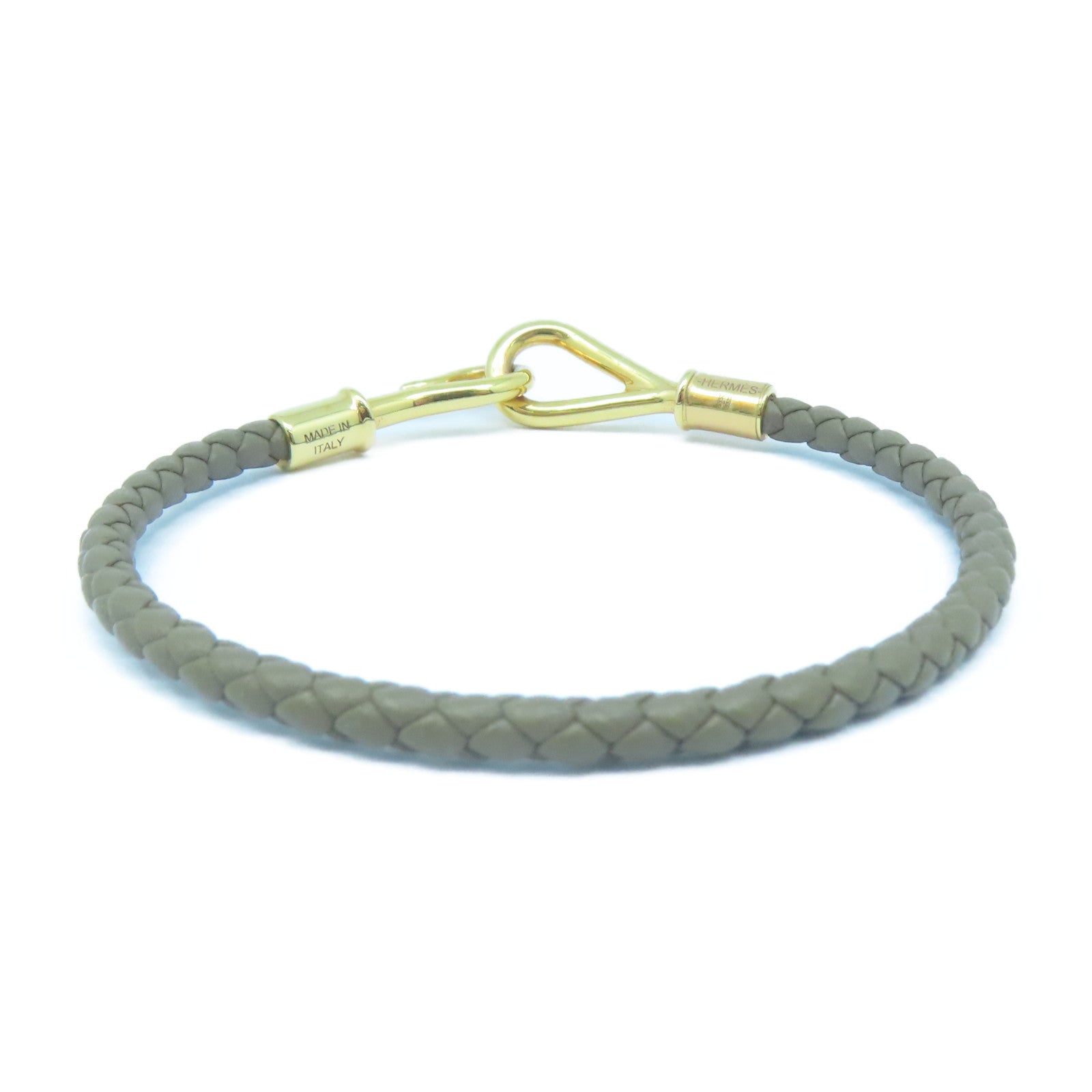 HERMES Swift皮革/金屬Jumbo H Bracelet金扣手鏈灰色
