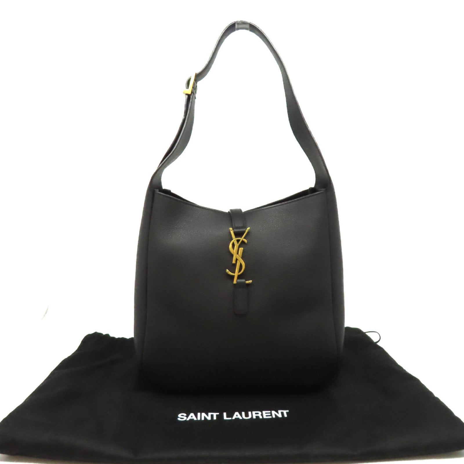 SAINT LAURENT 牛皮皮革Hobo Shoulder Bag金扣肩背袋黑色