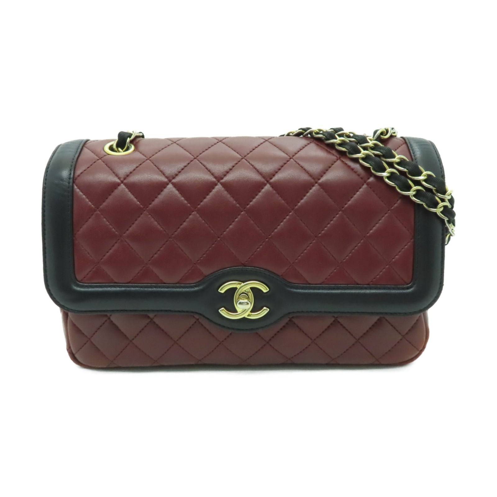 CHANEL 菱格牛皮皮革Chain Shoulder Bag金扣鏈帶肩背袋紅色