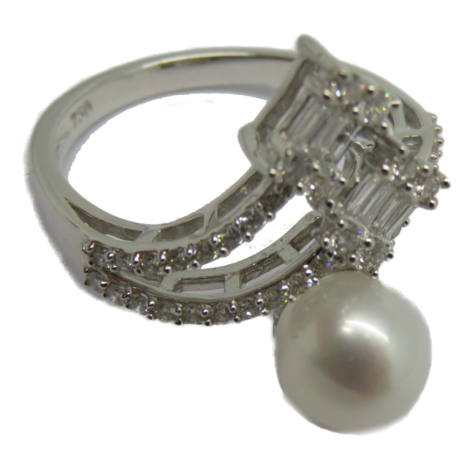 JEWELRY 18K白金Pearl Diamond Ring 3.00ct珍珠/0.39ct鑽石戒指US#6.75