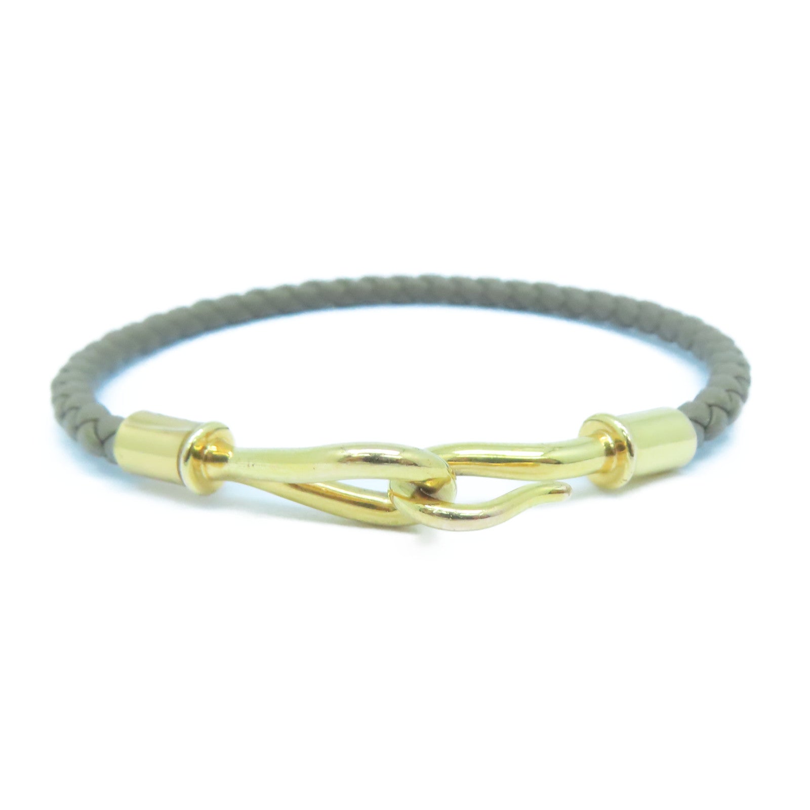 HERMES Swift皮革/金屬Jumbo H Bracelet金扣手鏈灰色