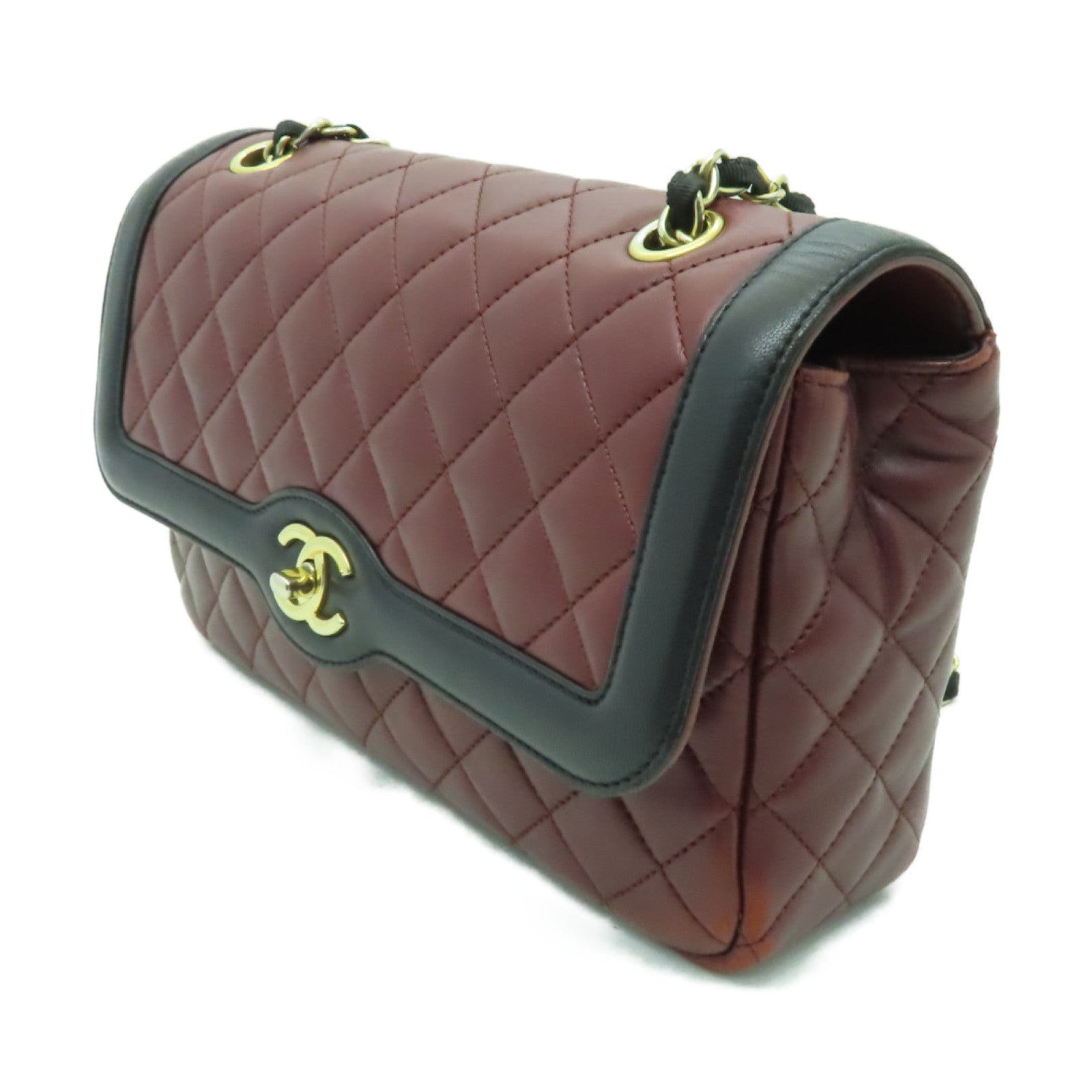 CHANEL 菱格牛皮皮革Chain Shoulder Bag金扣鏈帶肩背袋紅色