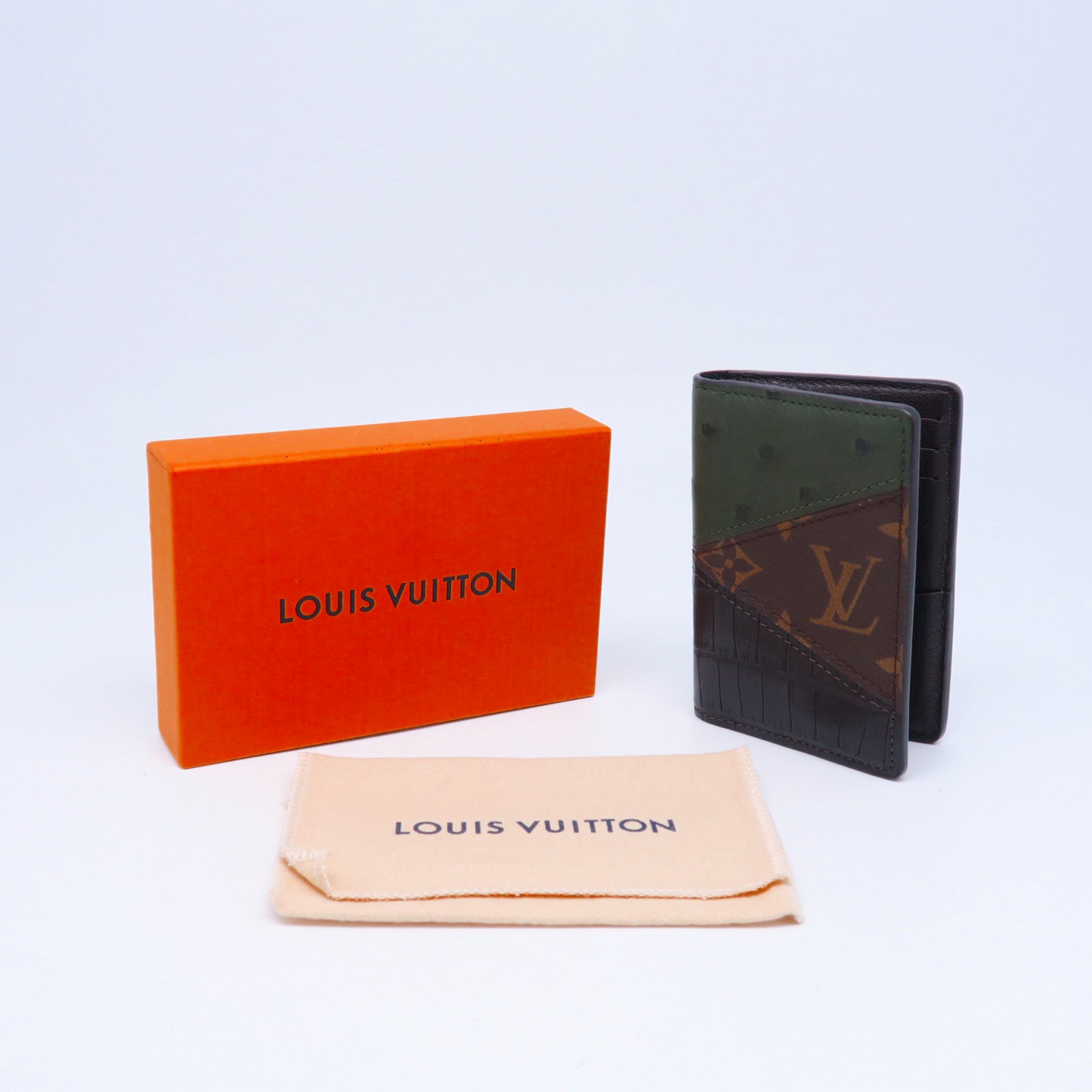 LOUIS VUITTON 鱷魚/鴕鳥皮革Monogram Pocker Organizary卡片套啡色/綠色
