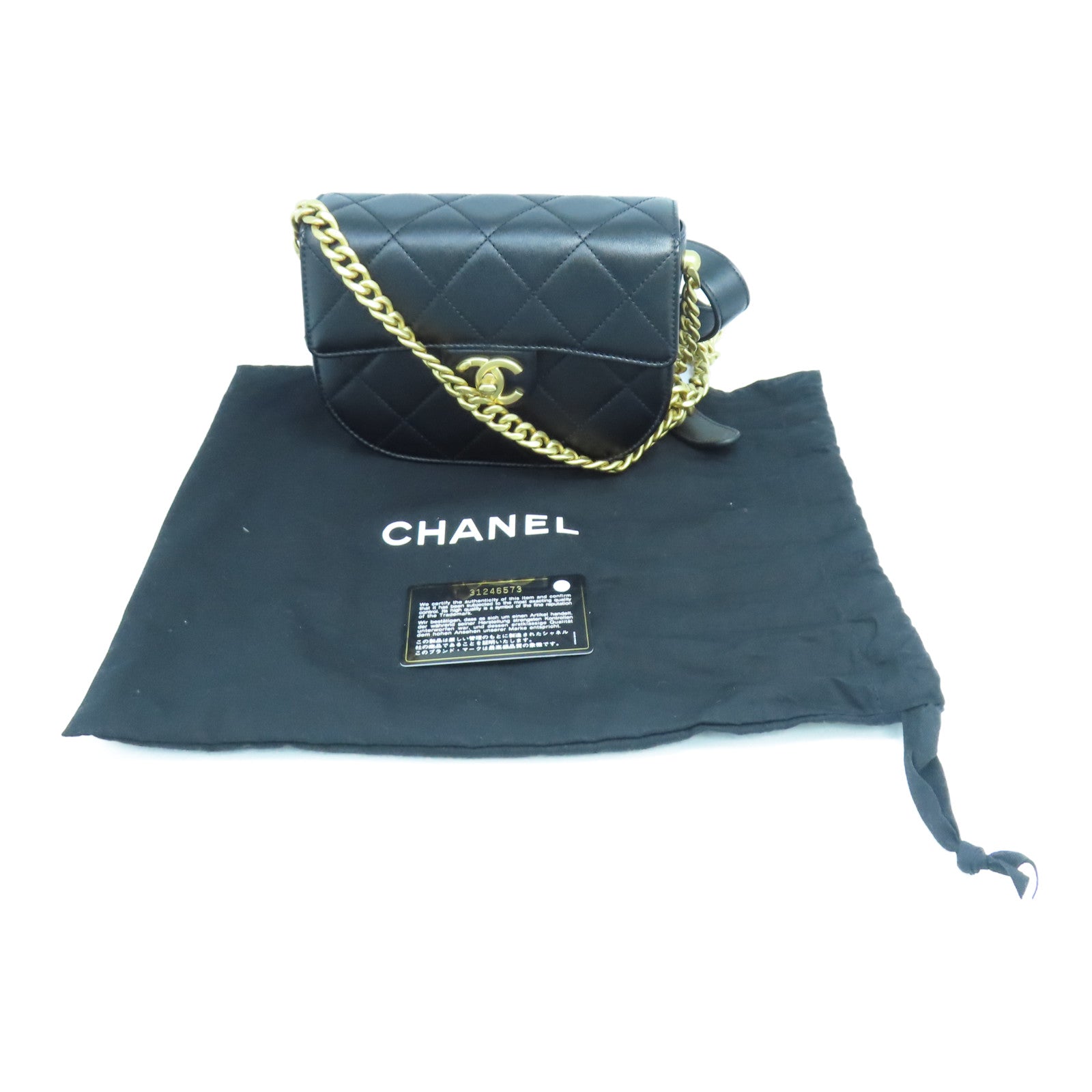 CHANEL 菱格牛皮皮革Chain Shoulder金扣鏈帶肩背袋黑色