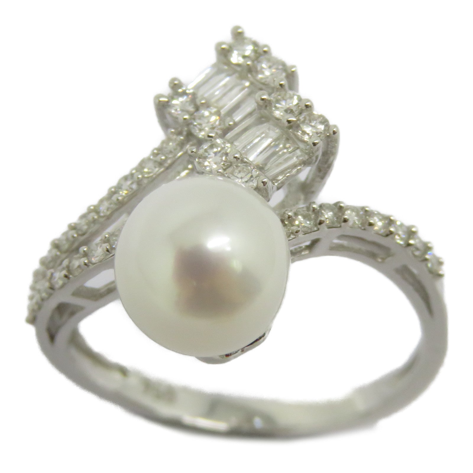JEWELRY 18K白金Pearl Diamond Ring 3.00ct珍珠/0.39ct鑽石戒指US#6.75