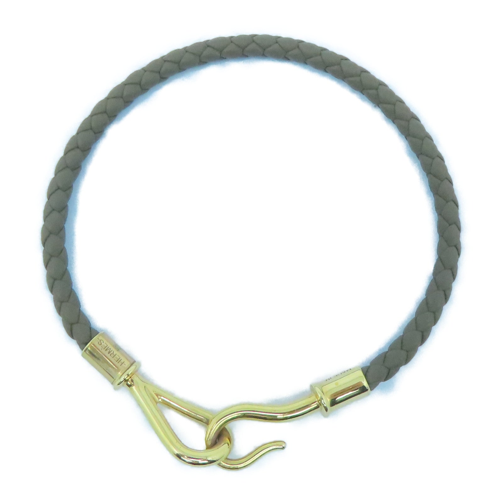HERMES Swift皮革/金屬Jumbo H Bracelet金扣手鏈灰色