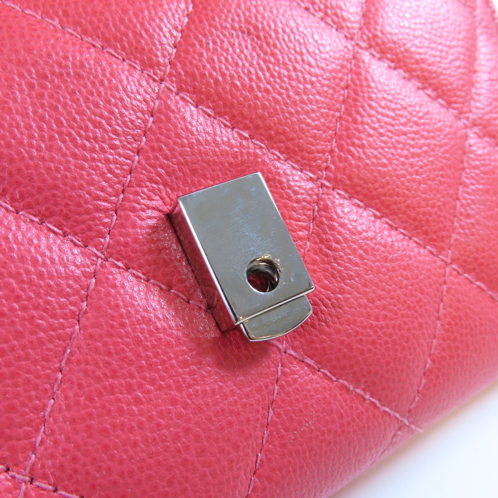 CHANEL 菱格牛皮皮革Long Wallet銀扣長錢包粉紅色