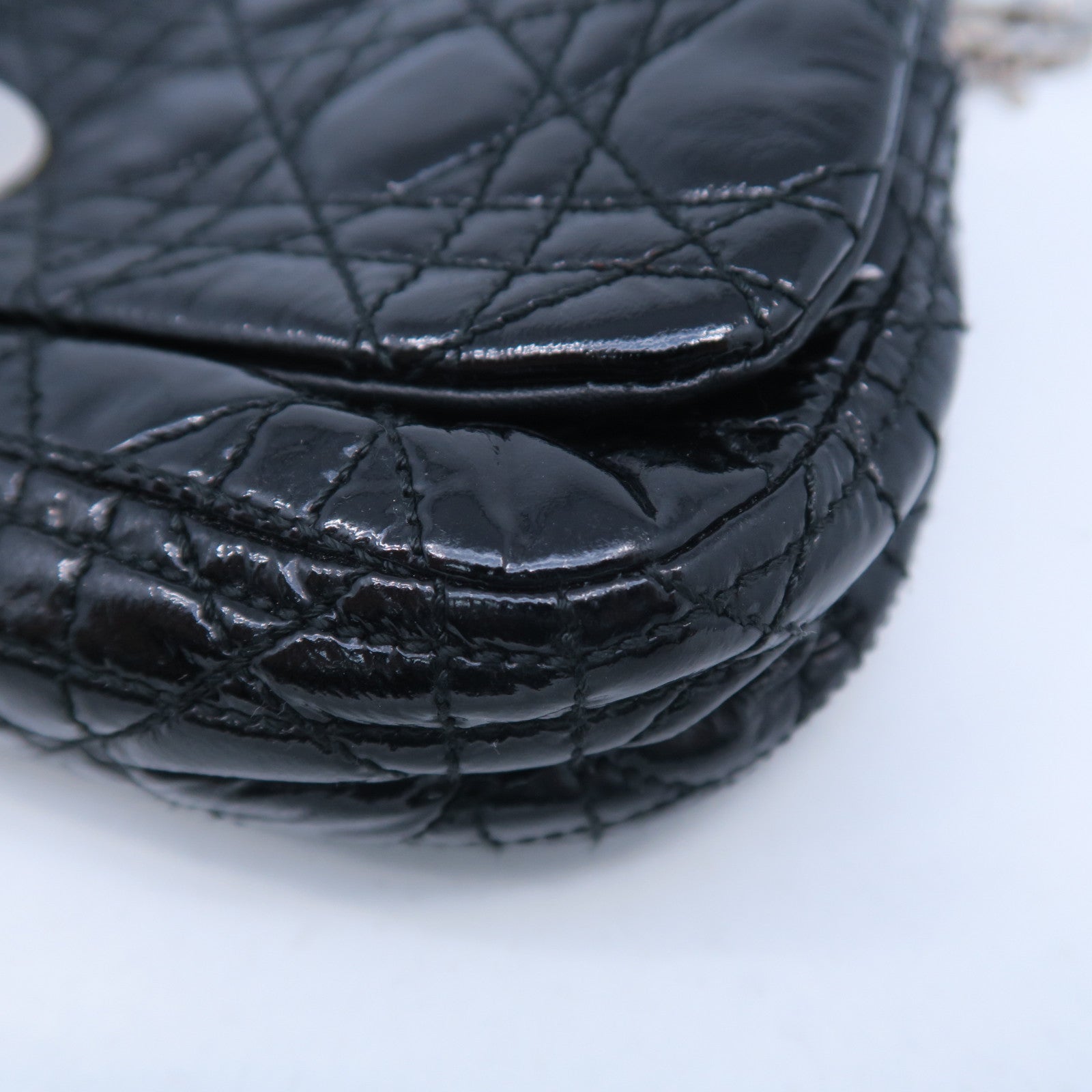 Dior 漆皮皮革Rendez-Vous Flap Bag銀扣鏈帶肩背袋黑色