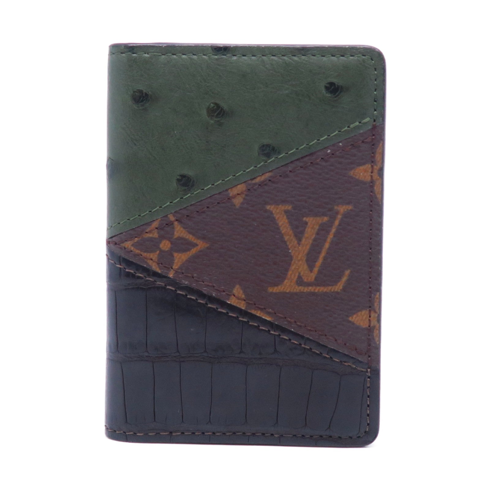 LOUIS VUITTON 鱷魚/鴕鳥皮革Monogram Pocker Organizary卡片套啡色/綠色