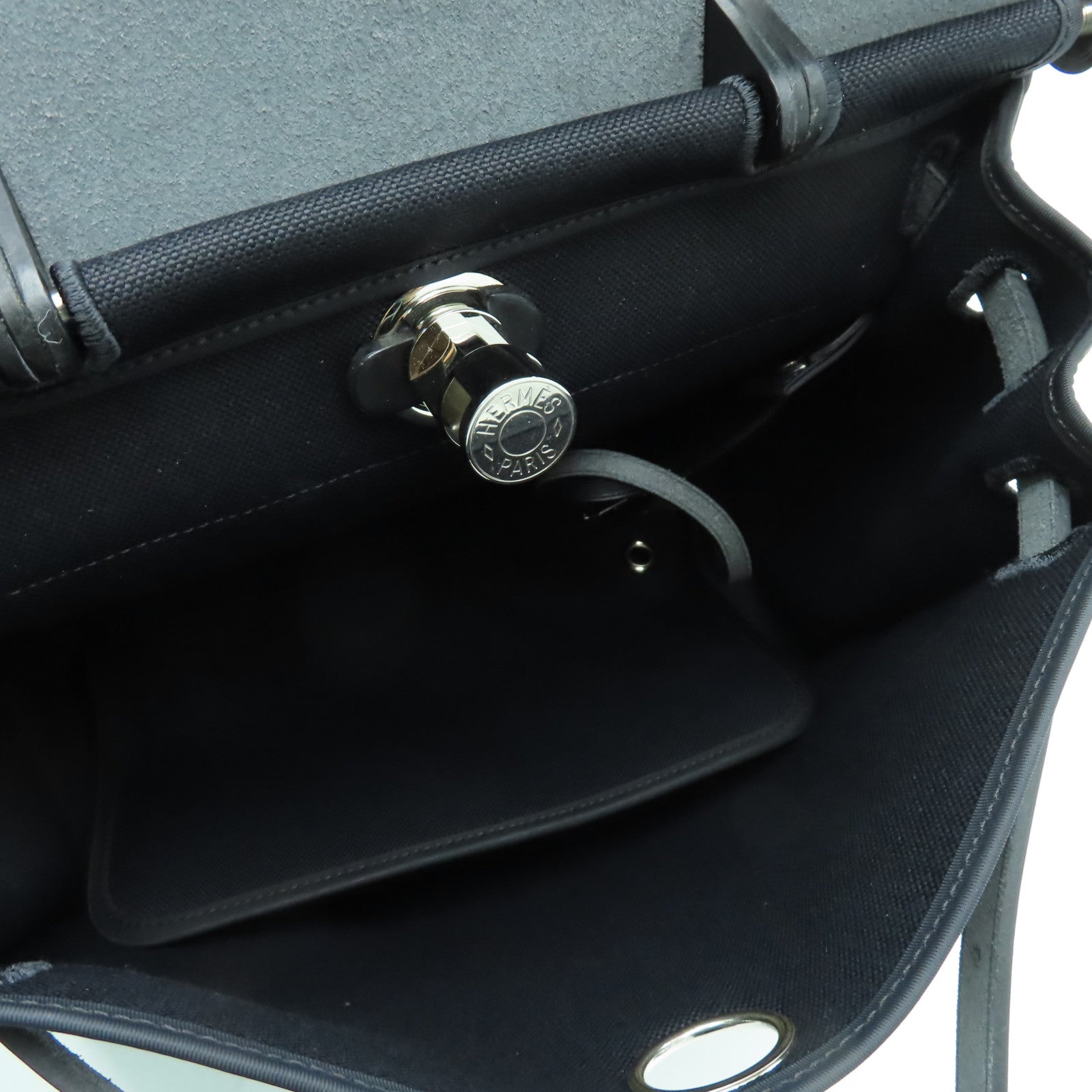 HERMES 帆布Herbag PM銀扣手挽肩背兩用袋黑色