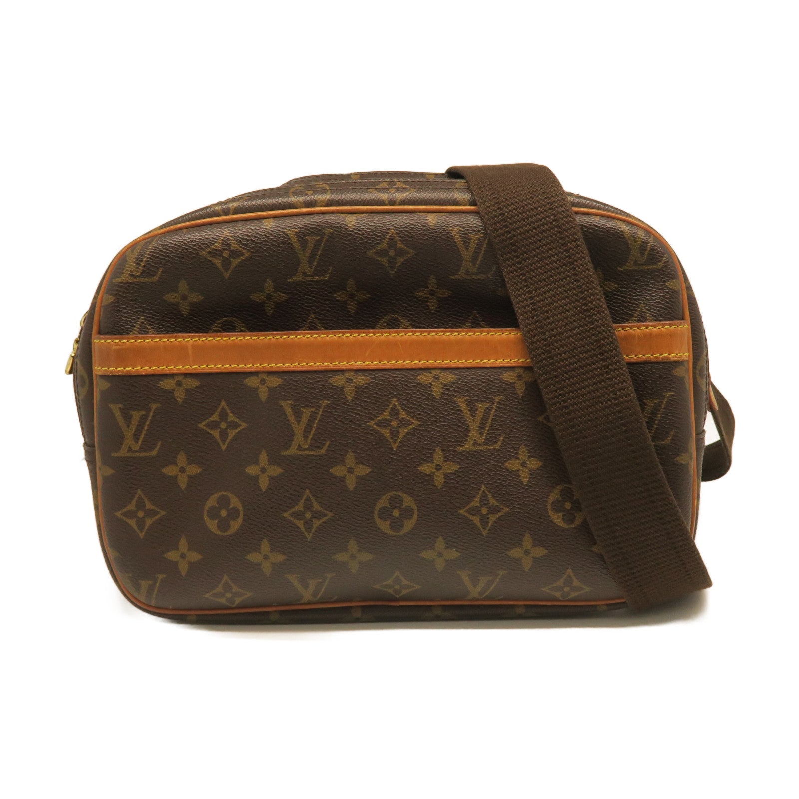LOUIS VUITTON Monogram Reporter Gold Buckle Shoulder Bag Brown