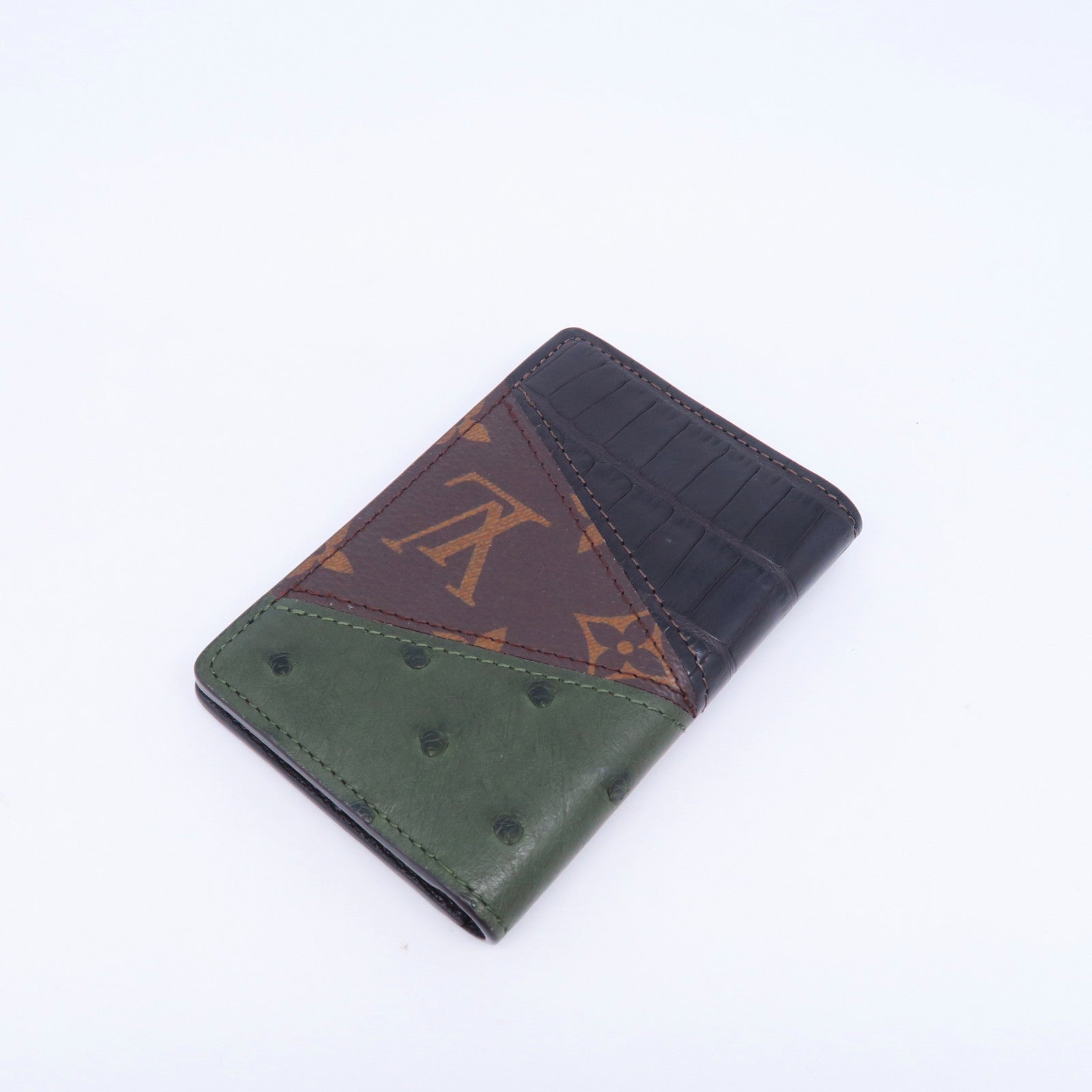 LOUIS VUITTON 鱷魚/鴕鳥皮革Monogram Pocker Organizary卡片套啡色/綠色