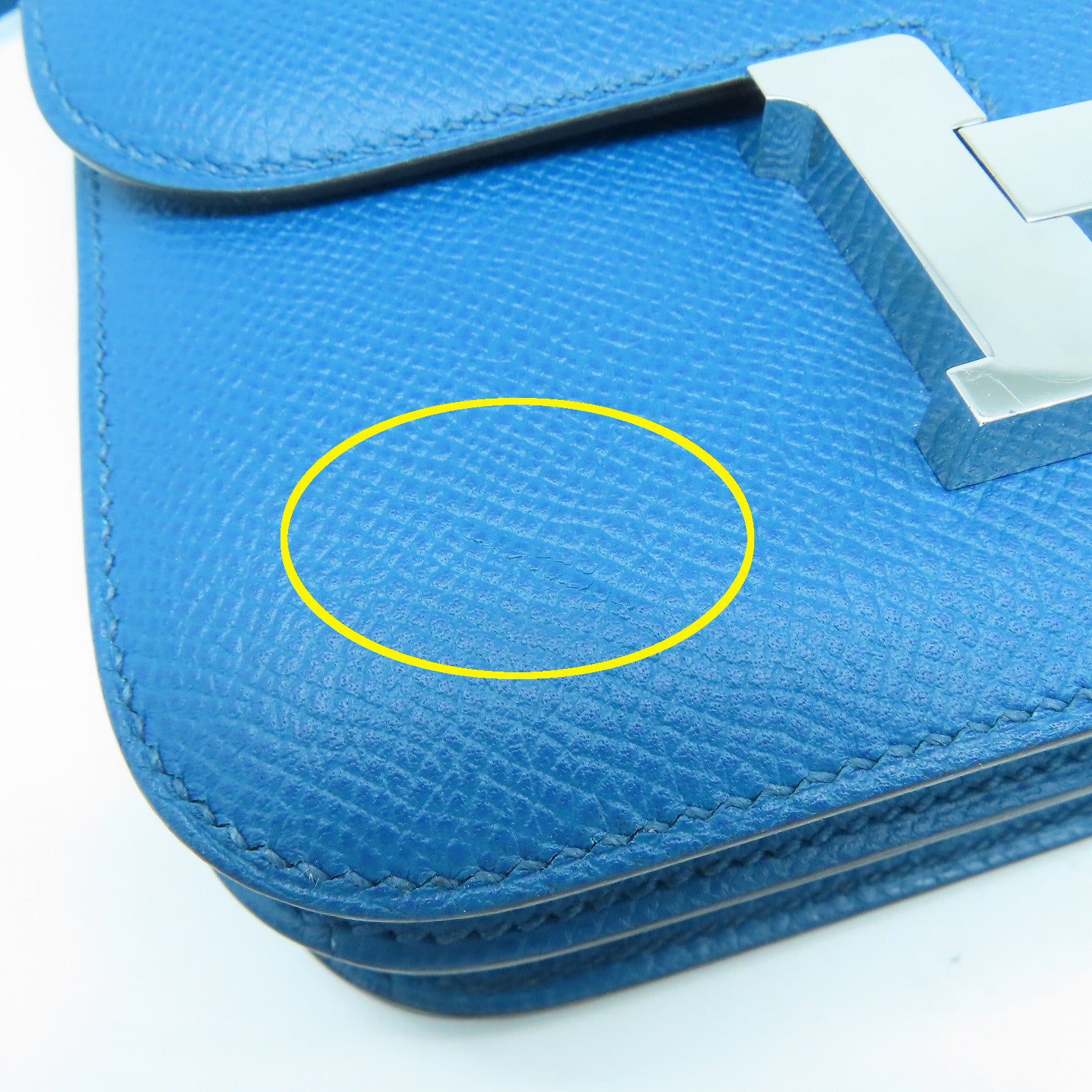 HERMES Veau Epsom皮革Constance Mini銀扣肩背袋海藍綠色