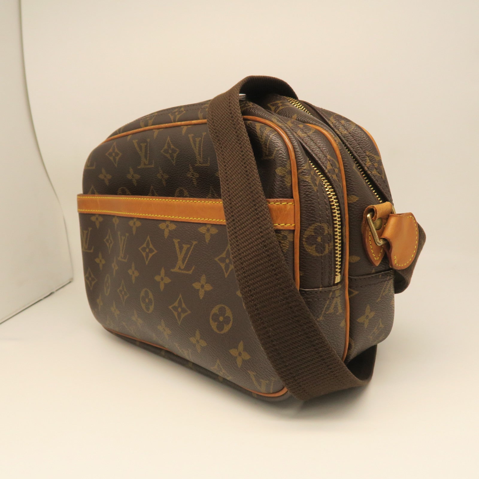 LOUIS VUITTON Monogram Reporter Gold Buckle Shoulder Bag Brown